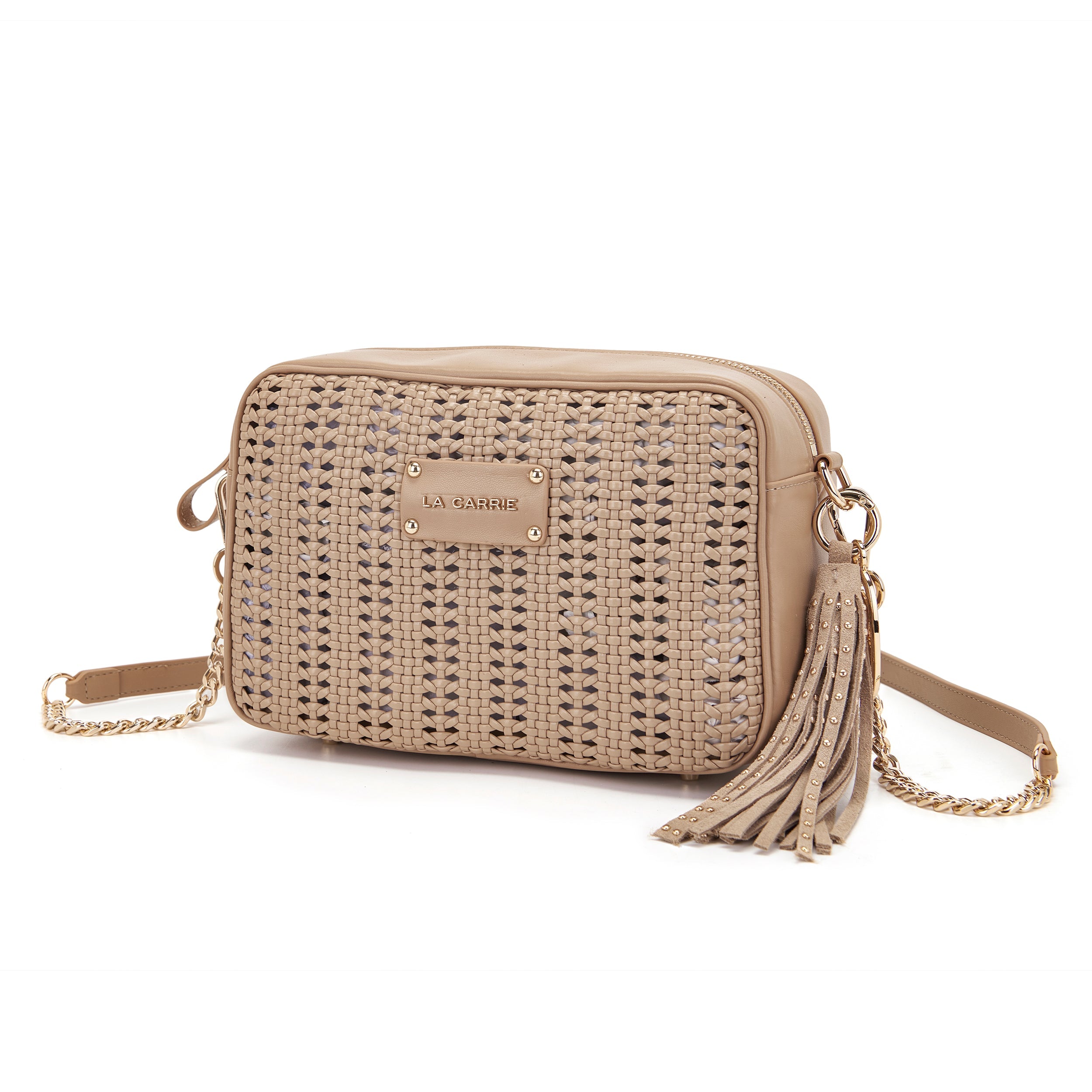 La Carrie Woven sac bandoulière BEIGE tressé verni