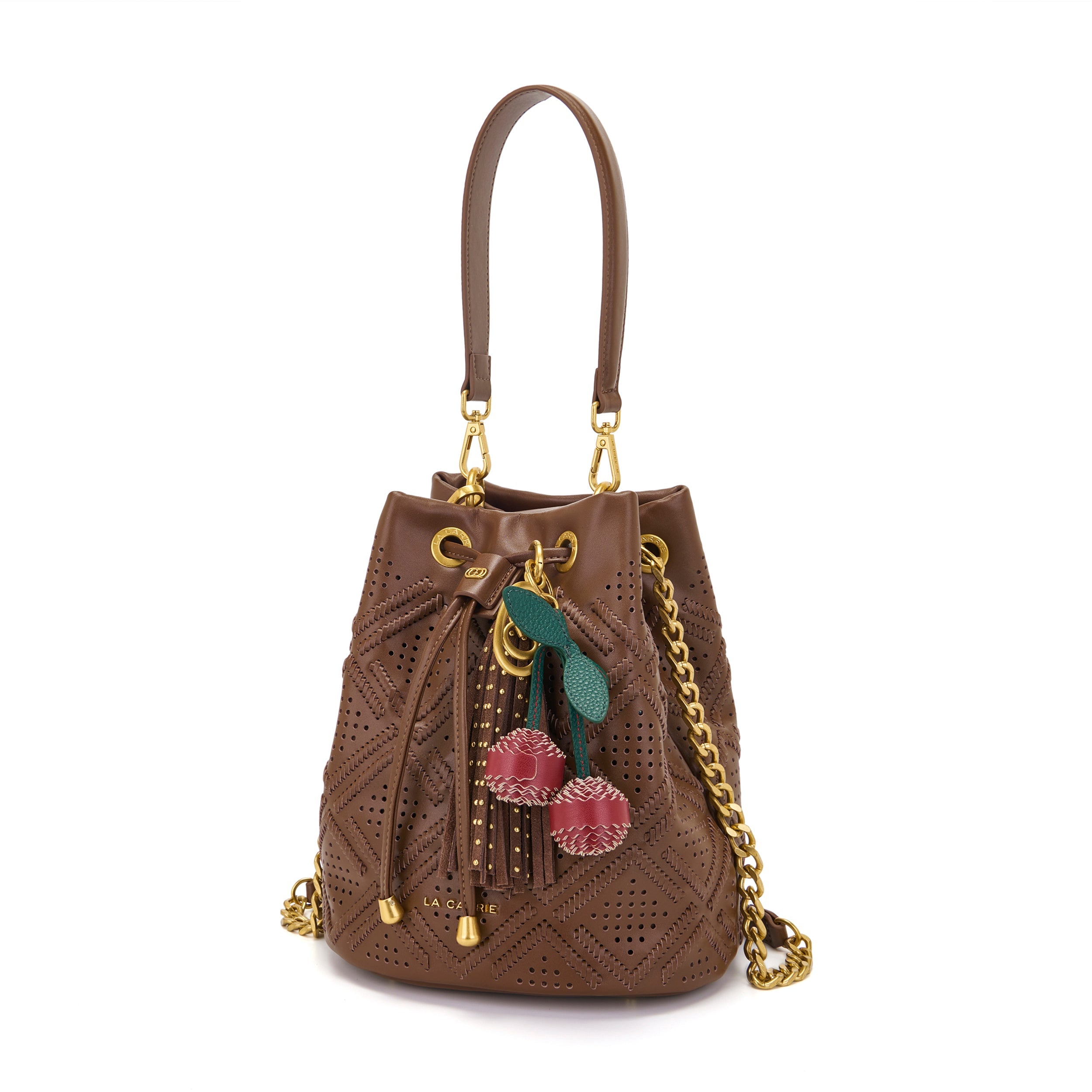 La Carrie Labyrinth sac seau cuir marron 26x19x18cm