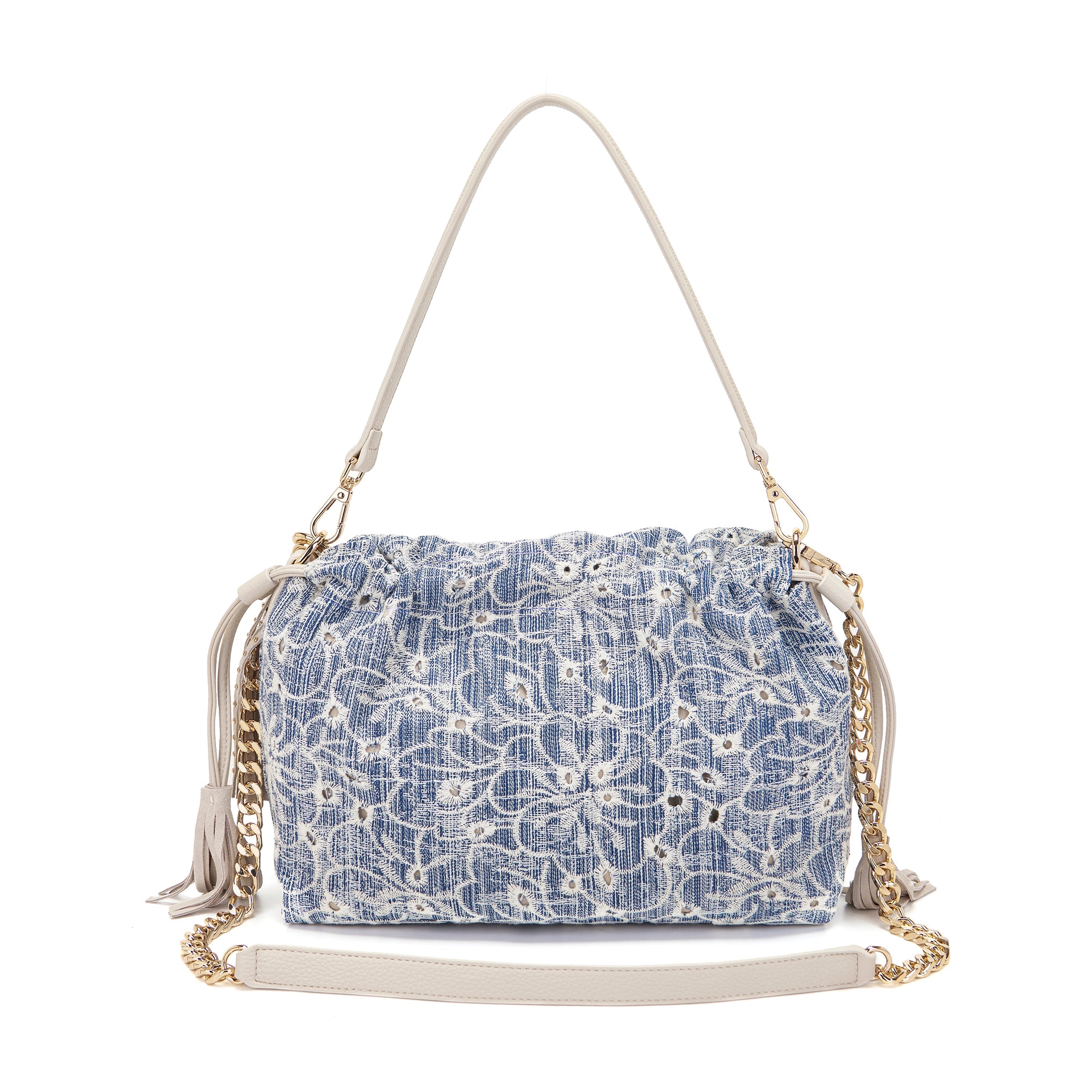 La Carrie Bag Romantic sac épaule jeans 31x22cm brodé