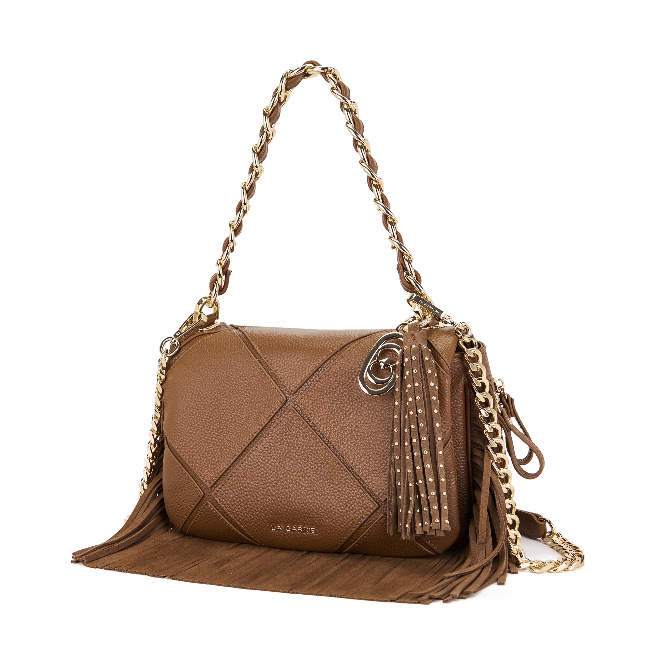 La Carrie Bag Isabel sac bandoulière cuir camel chaîne
