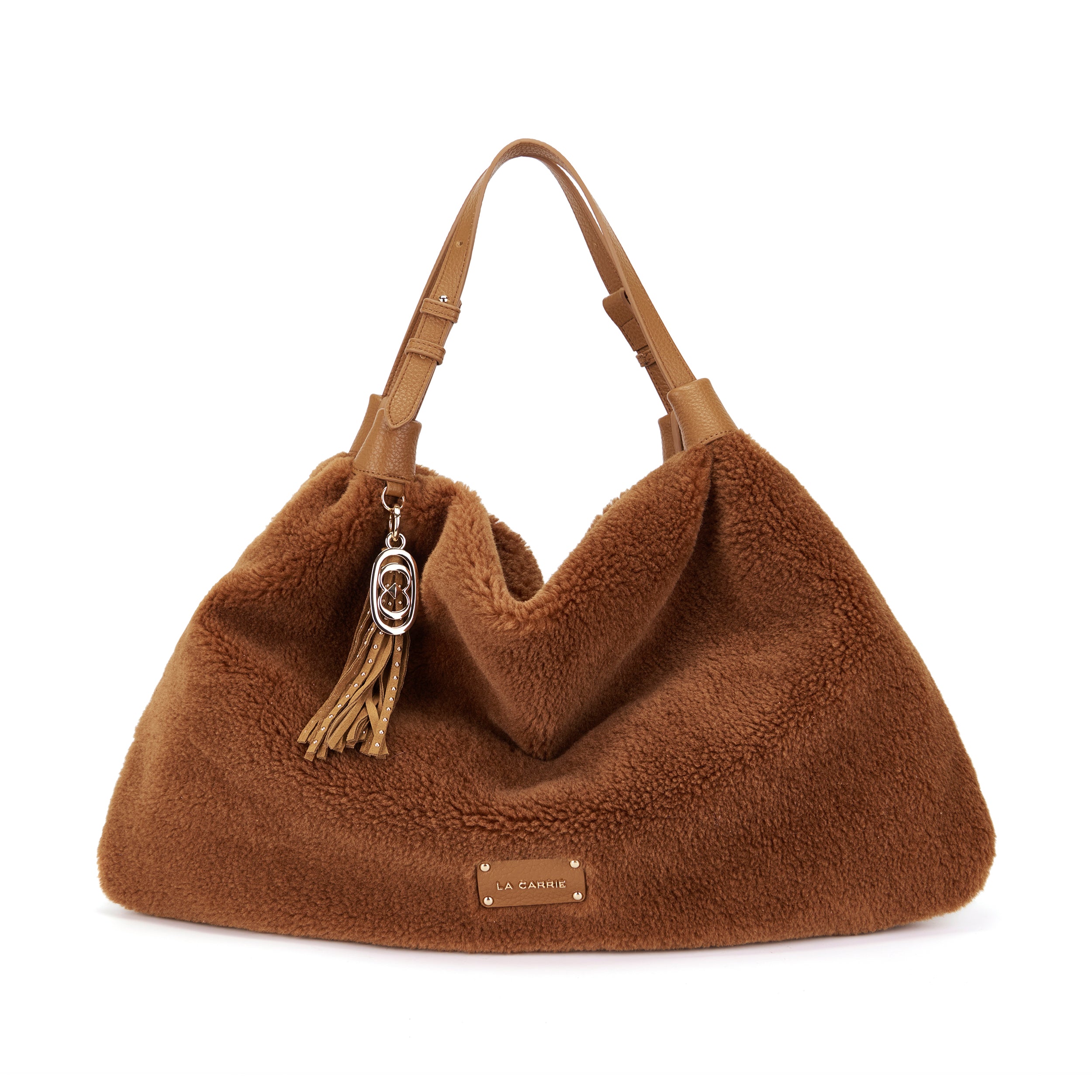 La Carrie Teddy sac shopping fourrure marron 56x02x32 cm