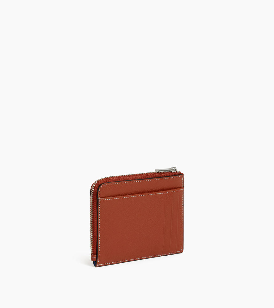 Le Tanneur Emile porte-cartes cuir grainé zip Mahogany Brown