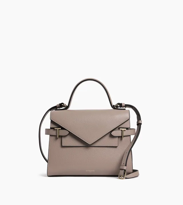 Le Tanneur Emilie sac main cuir grainé Fossil Grey double rabat