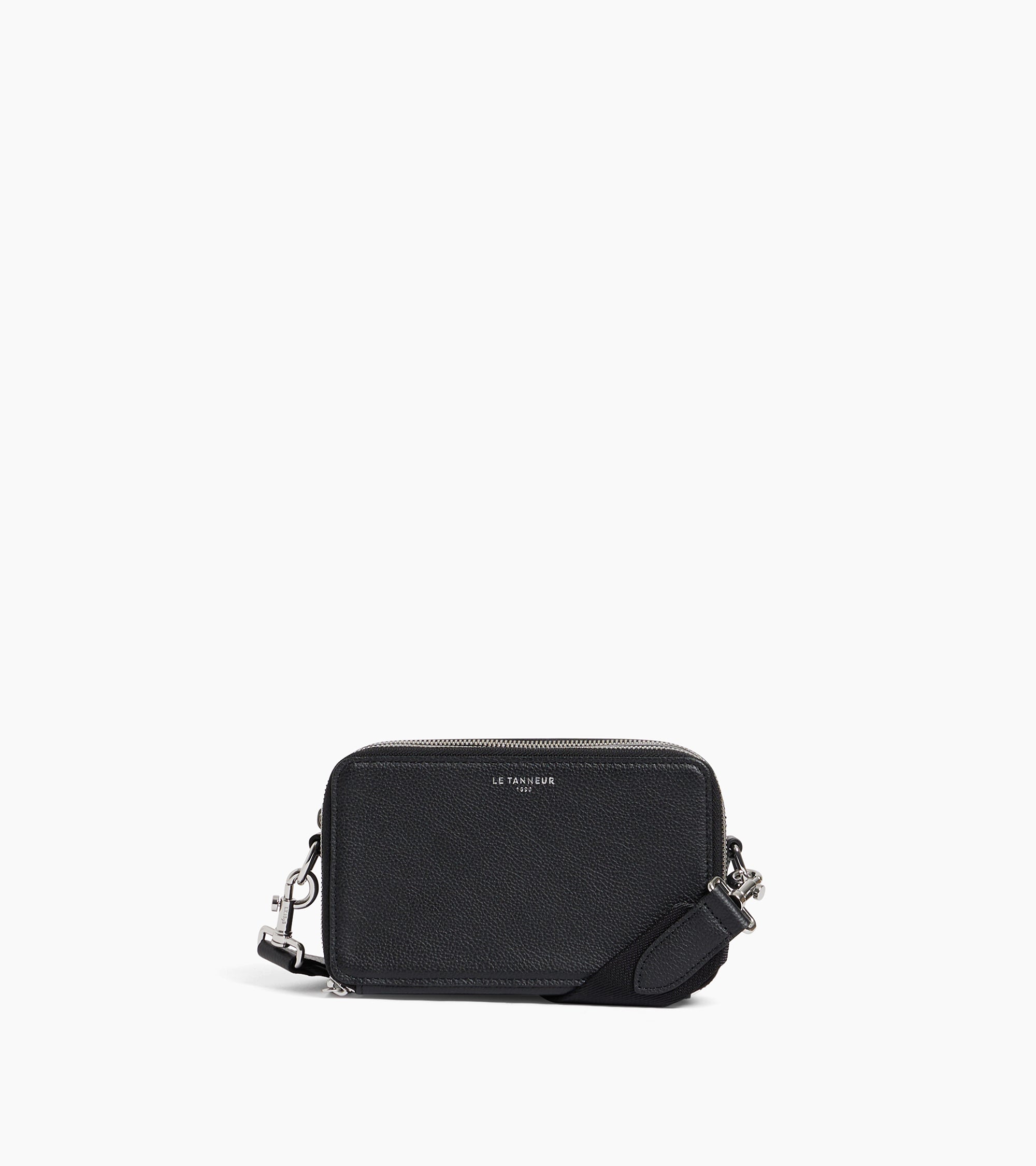 Le Tanneur Emile petite sacoche cuir grainé noir 2 zips