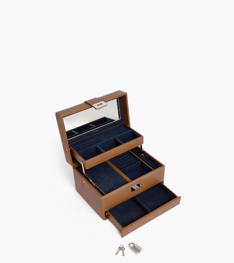 Le Tanneur Boîte à bijoux cuir moyen modèle naturel miroir