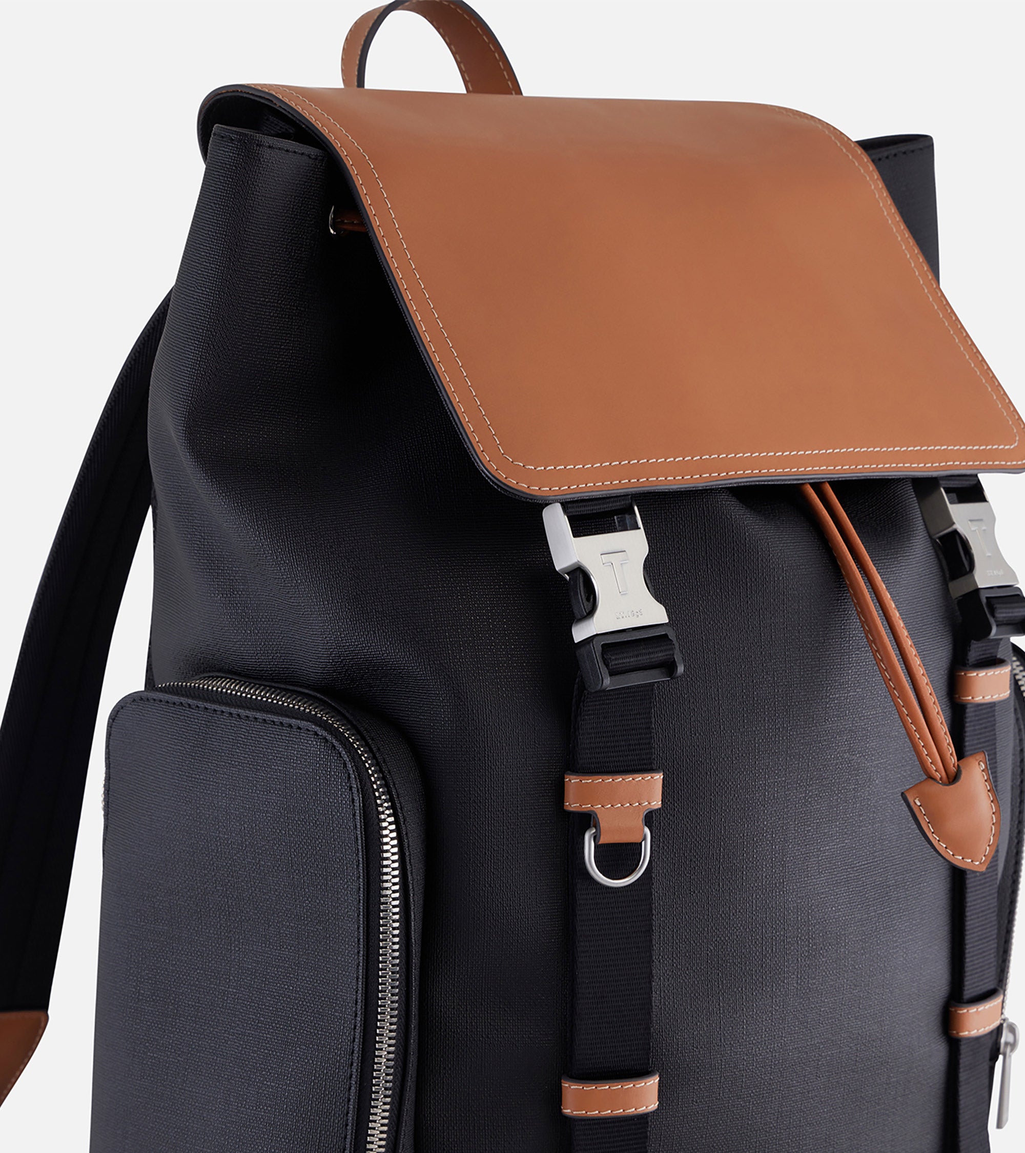 Le Tanneur Maurice sac à dos toile cuir Black Brown 14"