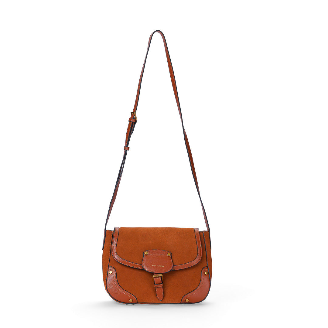 MAC ALYSTER LANORA sac rabat cuir Daim Cognac