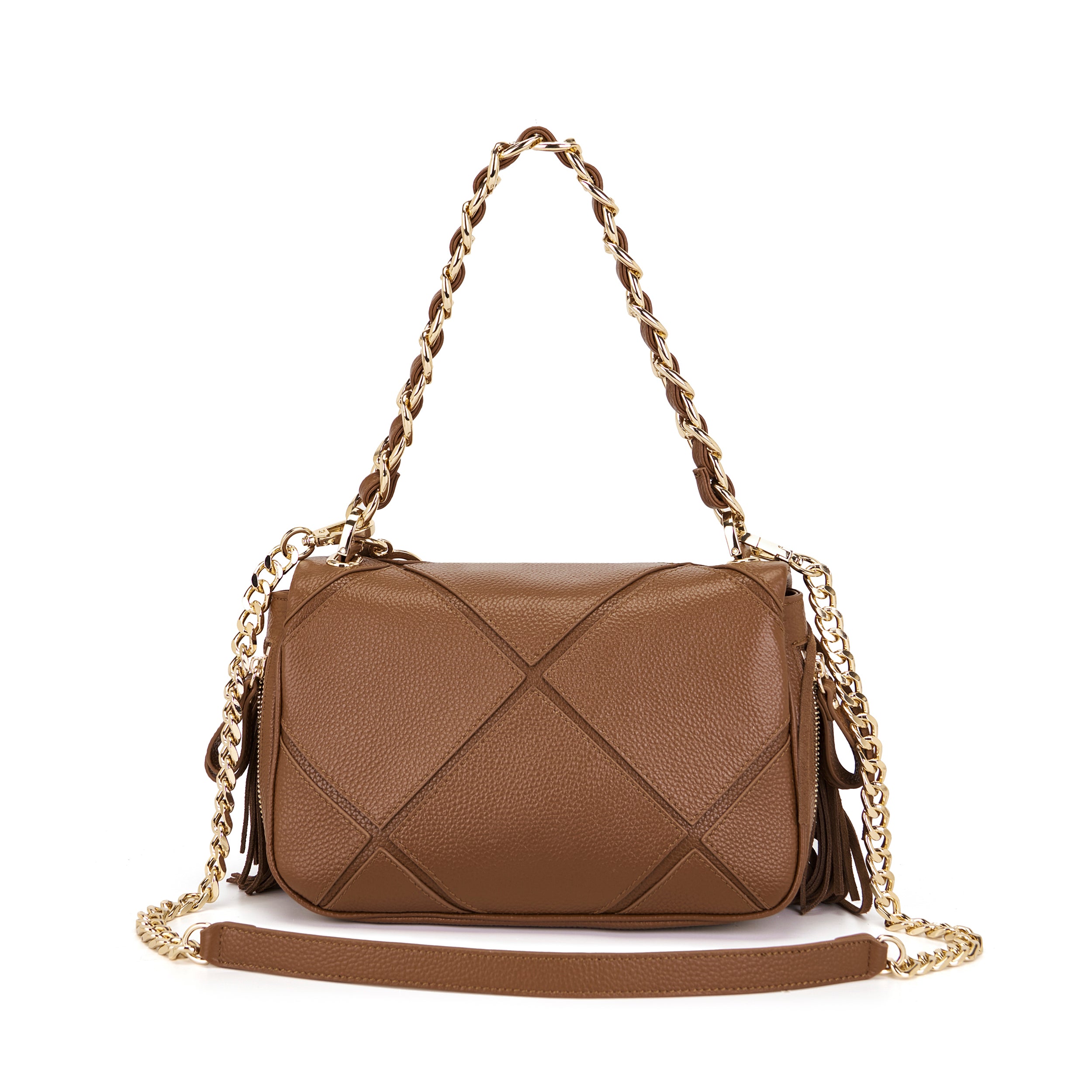 La Carrie Bag Isabel sac bandoulière cuir camel chaîne