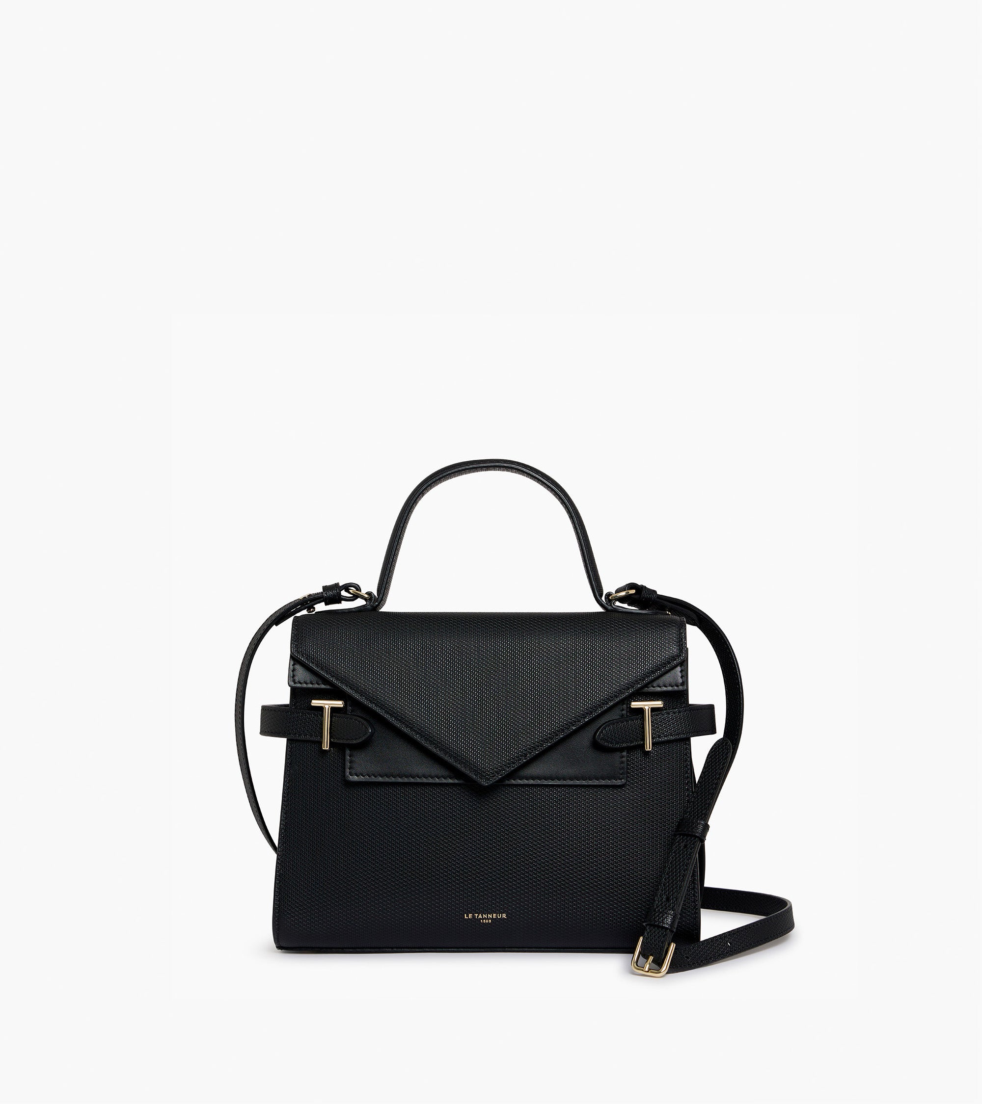 Le Tanneur Emilie double rabat sac à main moyen noir cuir signature