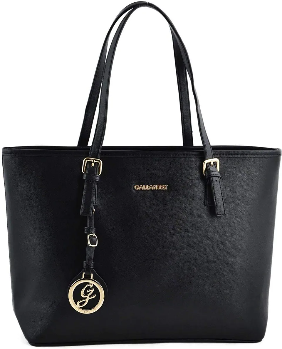 Gallantry Sacs Cabas Tote Bag Grand Format Blanc Noir Simili Cuir
