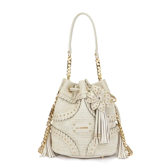 La Carrie La Plage sac seau raphia ivoire 24x17x26cm