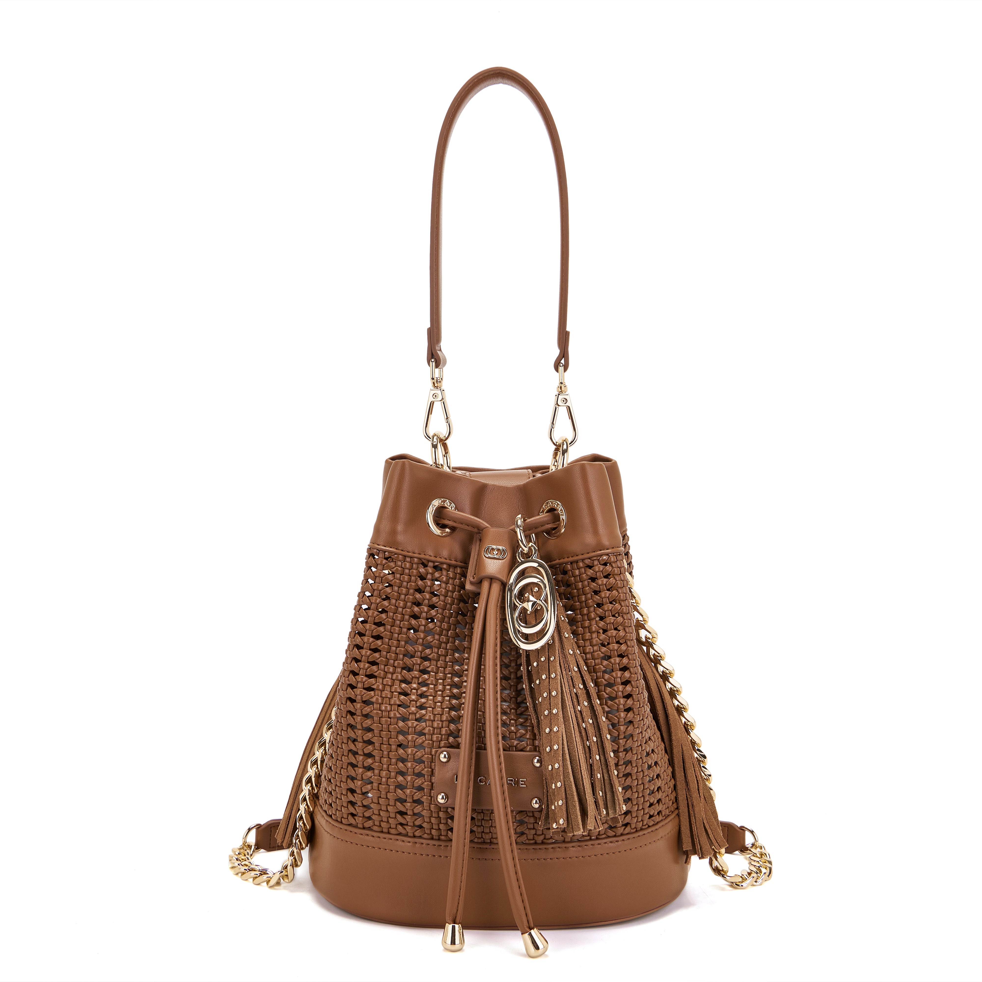 La Carrie Bag Woven sac seau écocuir tressé cuoio