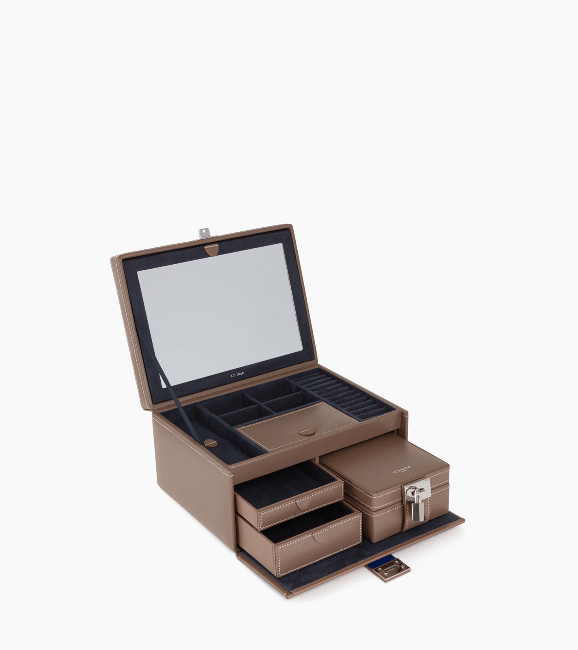 Le Tanneur Grande boîte à bijoux cuir recyclé taupe