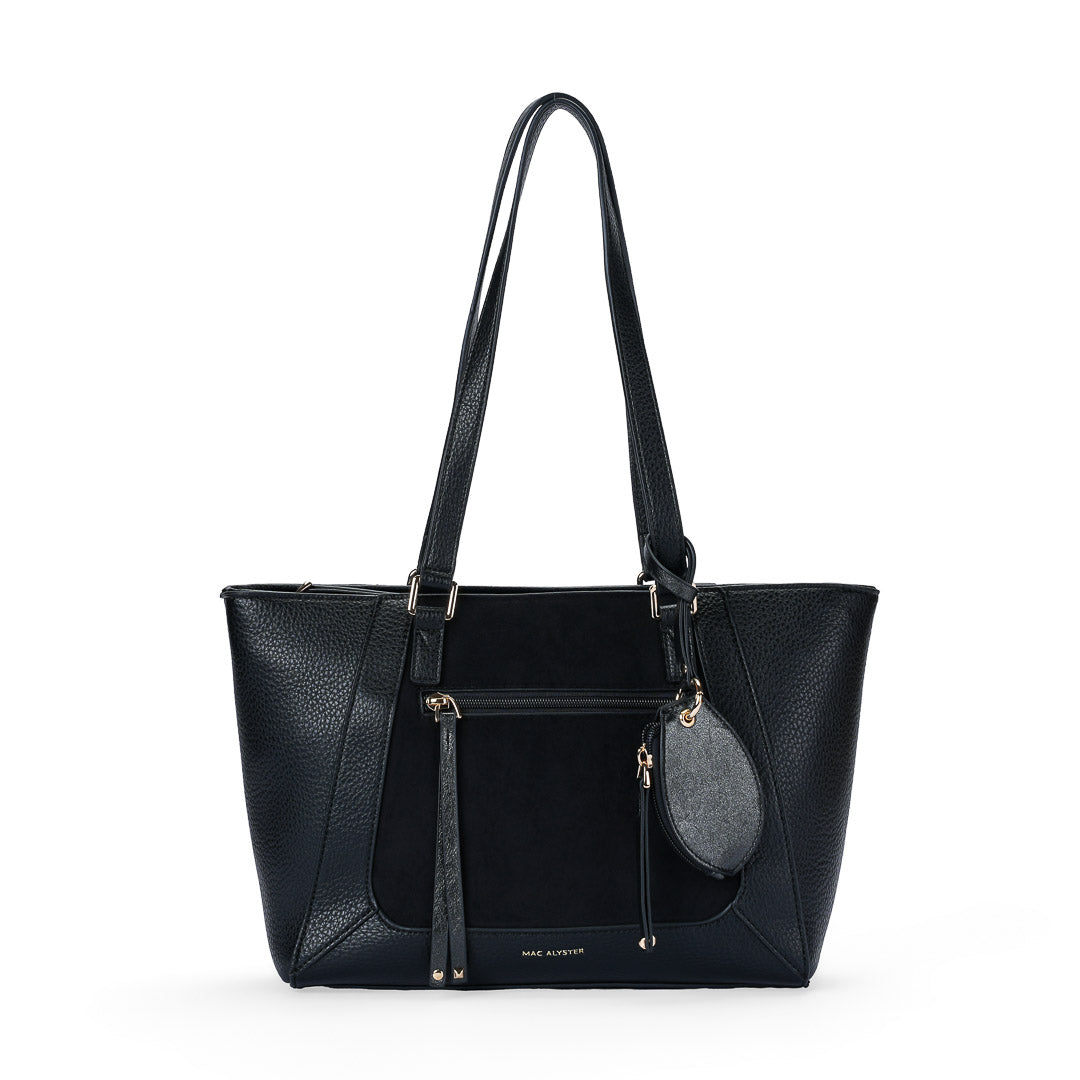 Mac Alyster Crystale Sac Shopping Noir Suédine Rigide