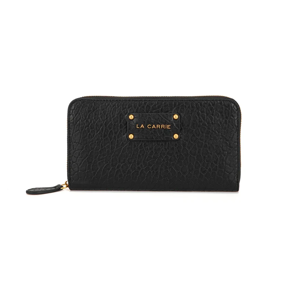 La Carrie Wallet portefeuille zip noir relief doré