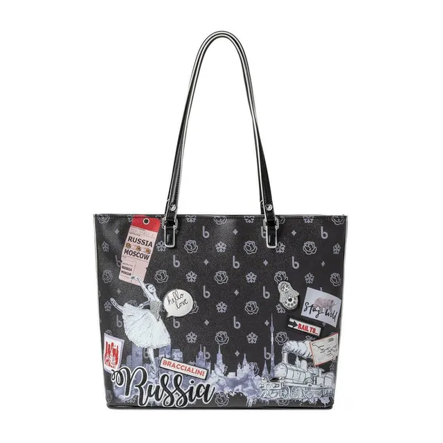 Braccialini Cartoline BS22BR15 sac shopper noir Russie