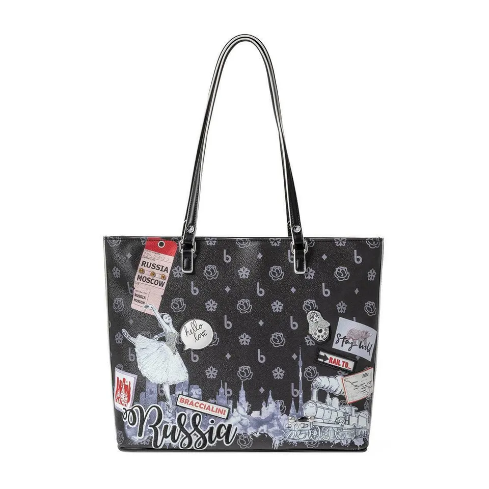 Braccialini Cartoline BS22BR15 sac shopper noir Russie