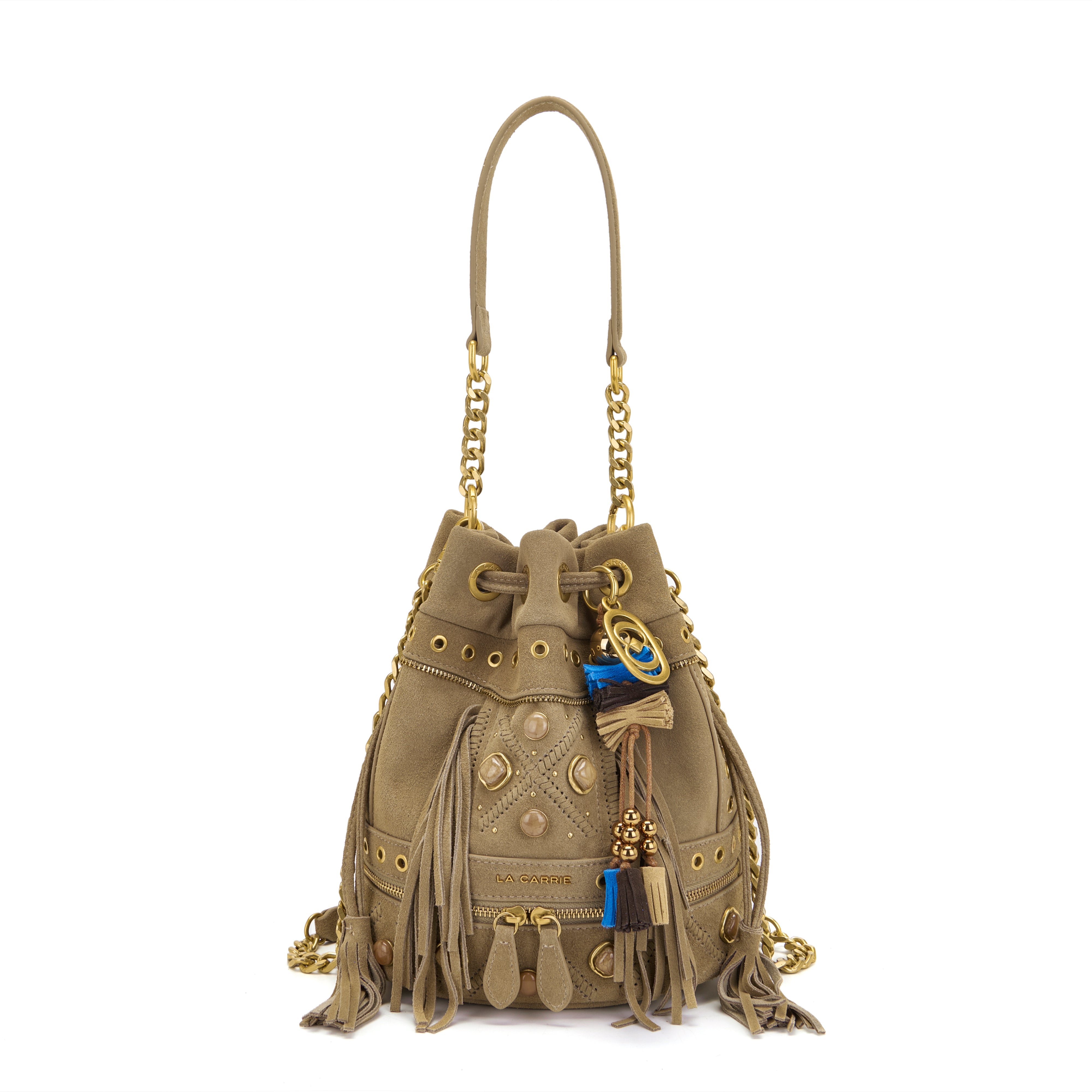 La Carrie Jungle sac seau taupe 24 cm cuir suédé