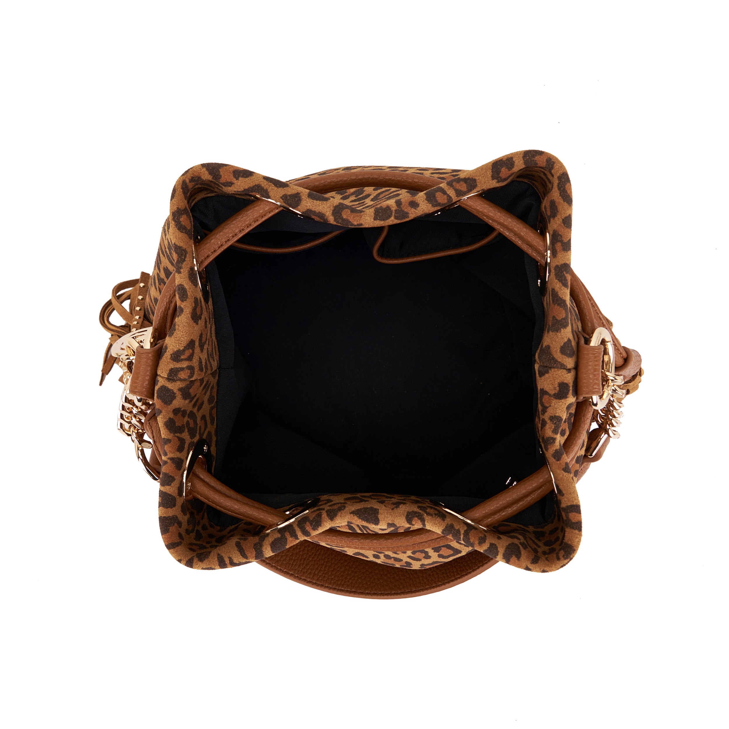 La Carrie Lio Sac Seau Marron Suède Léopard 24x17x26 cm
