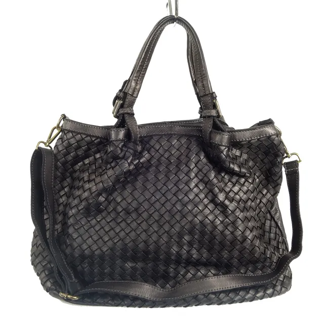 Collection Esprit Cuir Sveva Grand Sac Main Cuir Tressé Noir