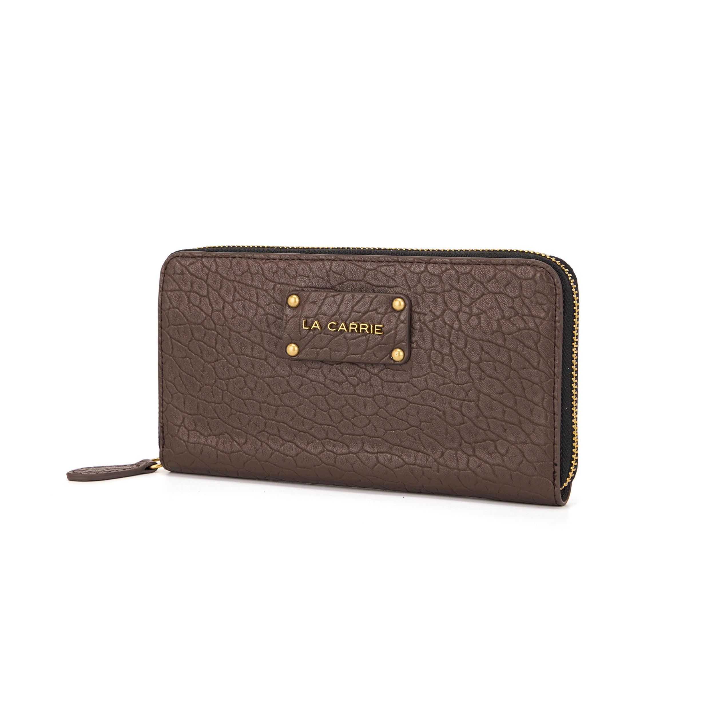 La Carrie Wallet portefeuille zip noir relief doré