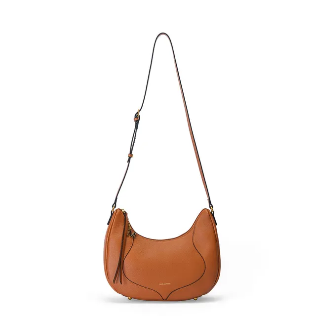 MAC ALYSTER INES sac cuir cognac demi-lune travers 32 cm