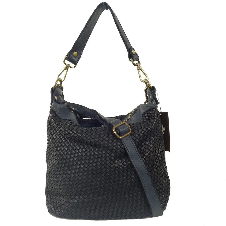 Collection Esprit Cuir Sac Besace Marleen besace cuir tressé noir
