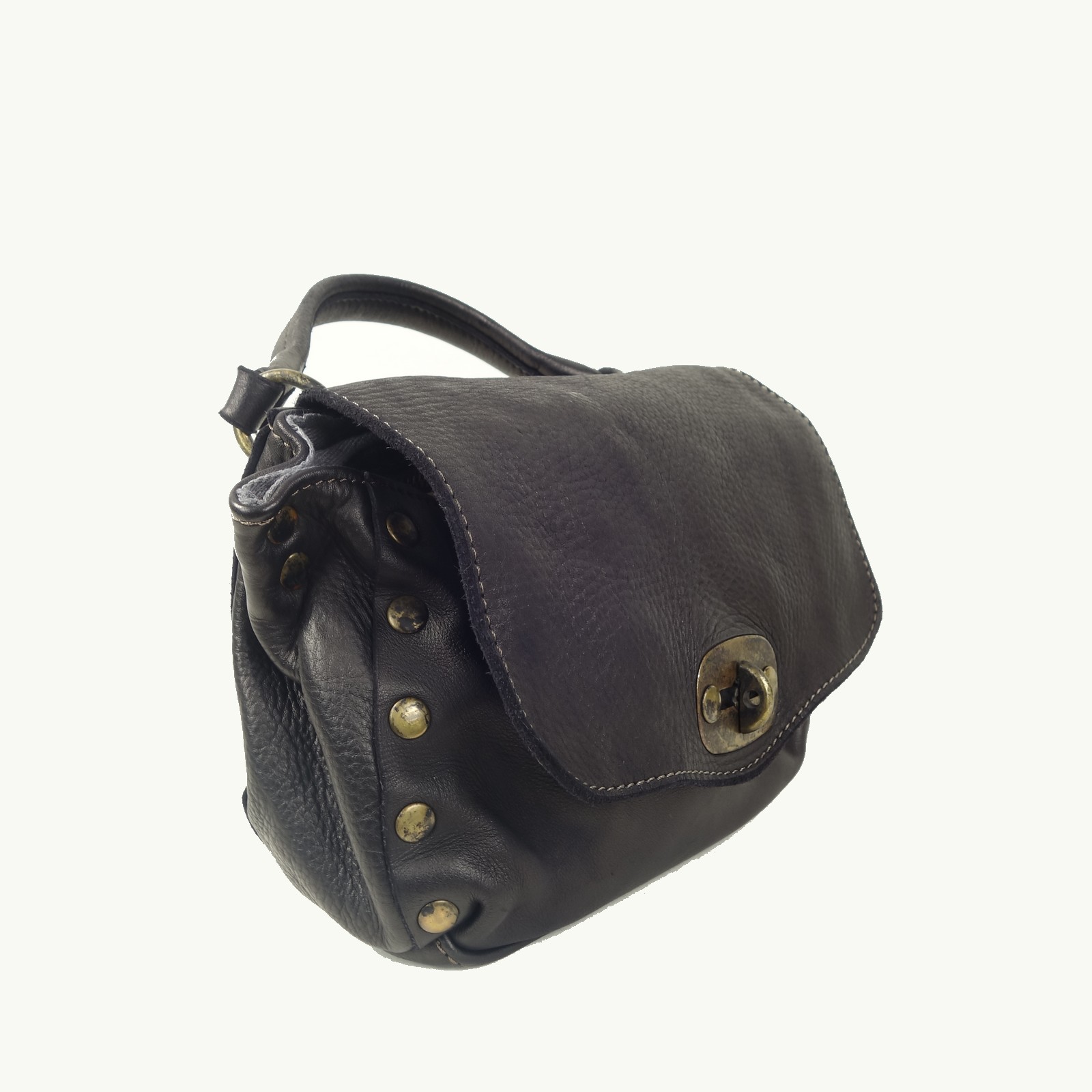 Collection Esprit Cuir Sara mini sac bandoulière noir cuir clouté