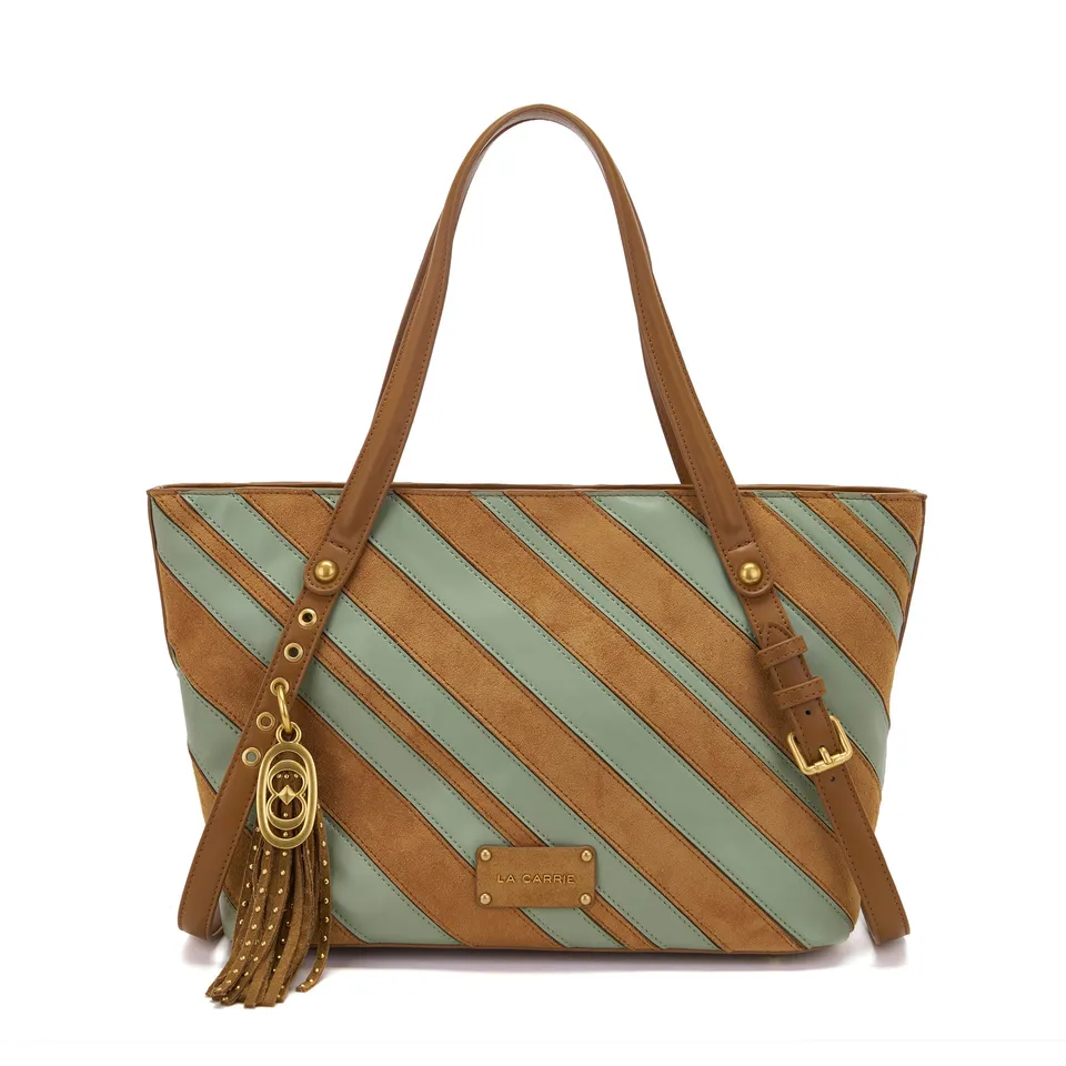 La Carrie Stripes sac cabas pu daim multi sage 41x12x25
