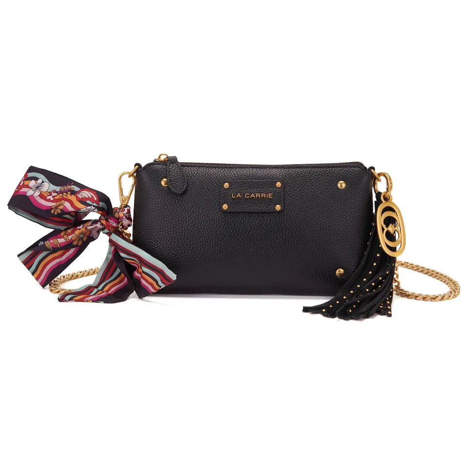 La Carrie Bag Foulard portefeuille noir cuir 25x4x13,5cm