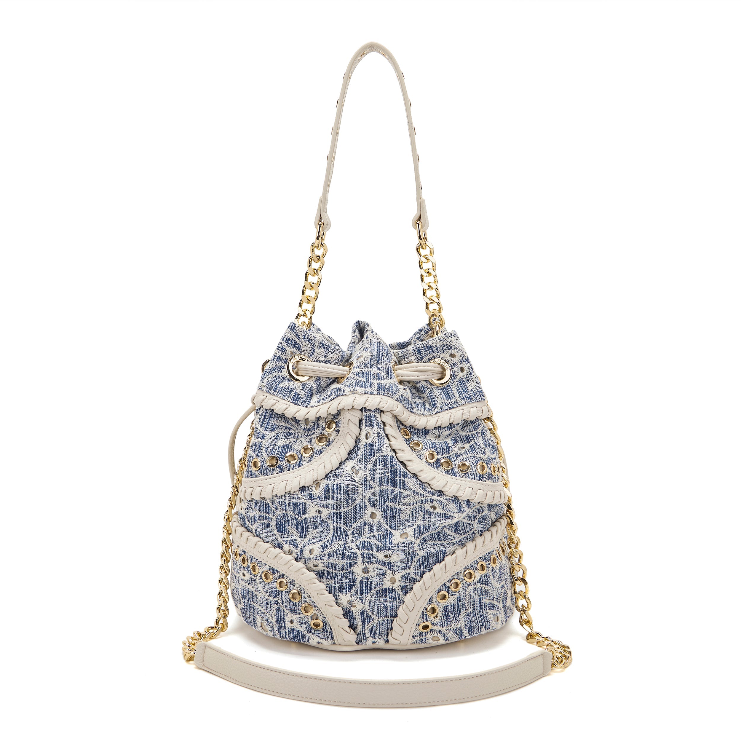 La Carrie Secchiello Romantic sac seau jean 24x17x26cm