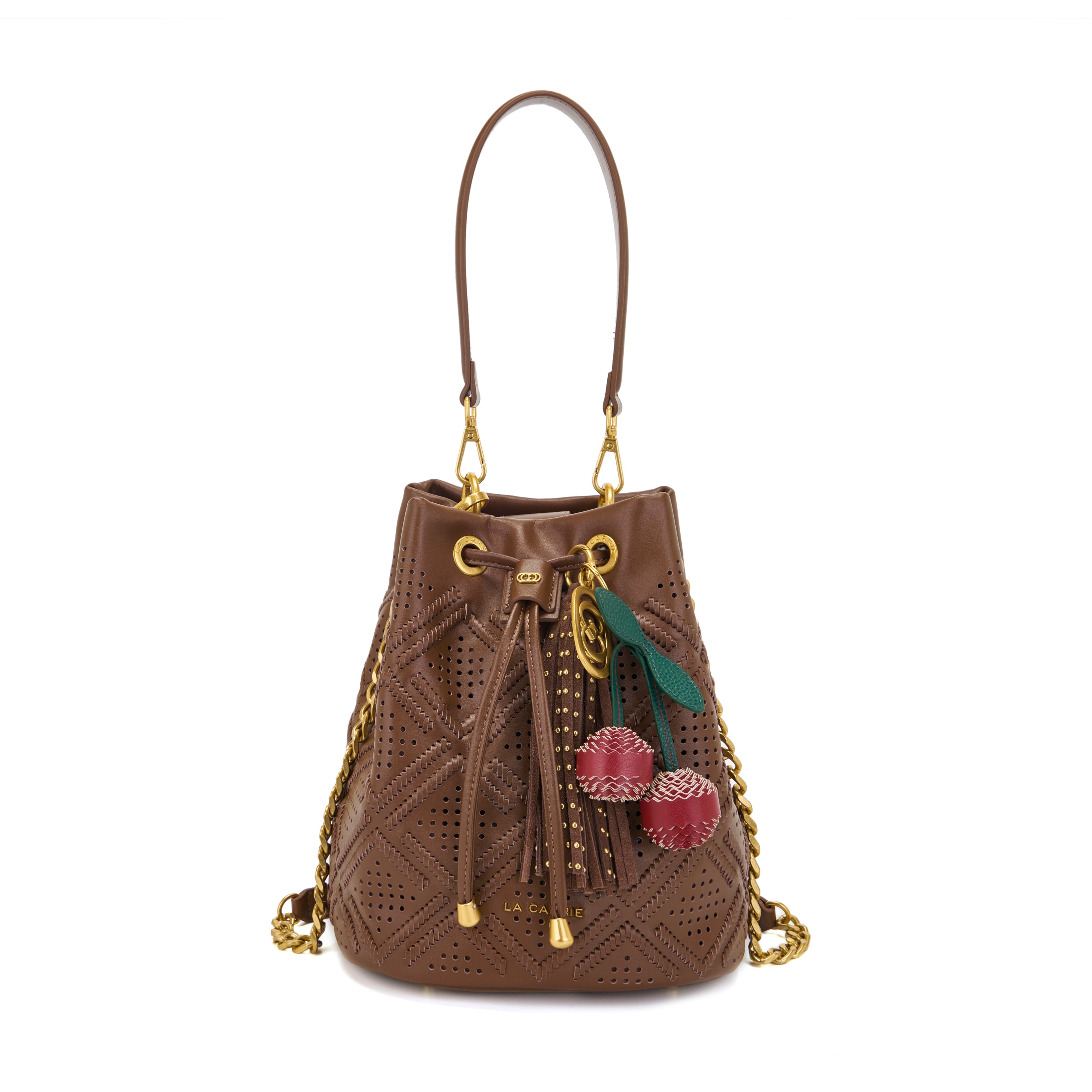 La Carrie Labyrinth sac seau cuir marron 26x19x18cm