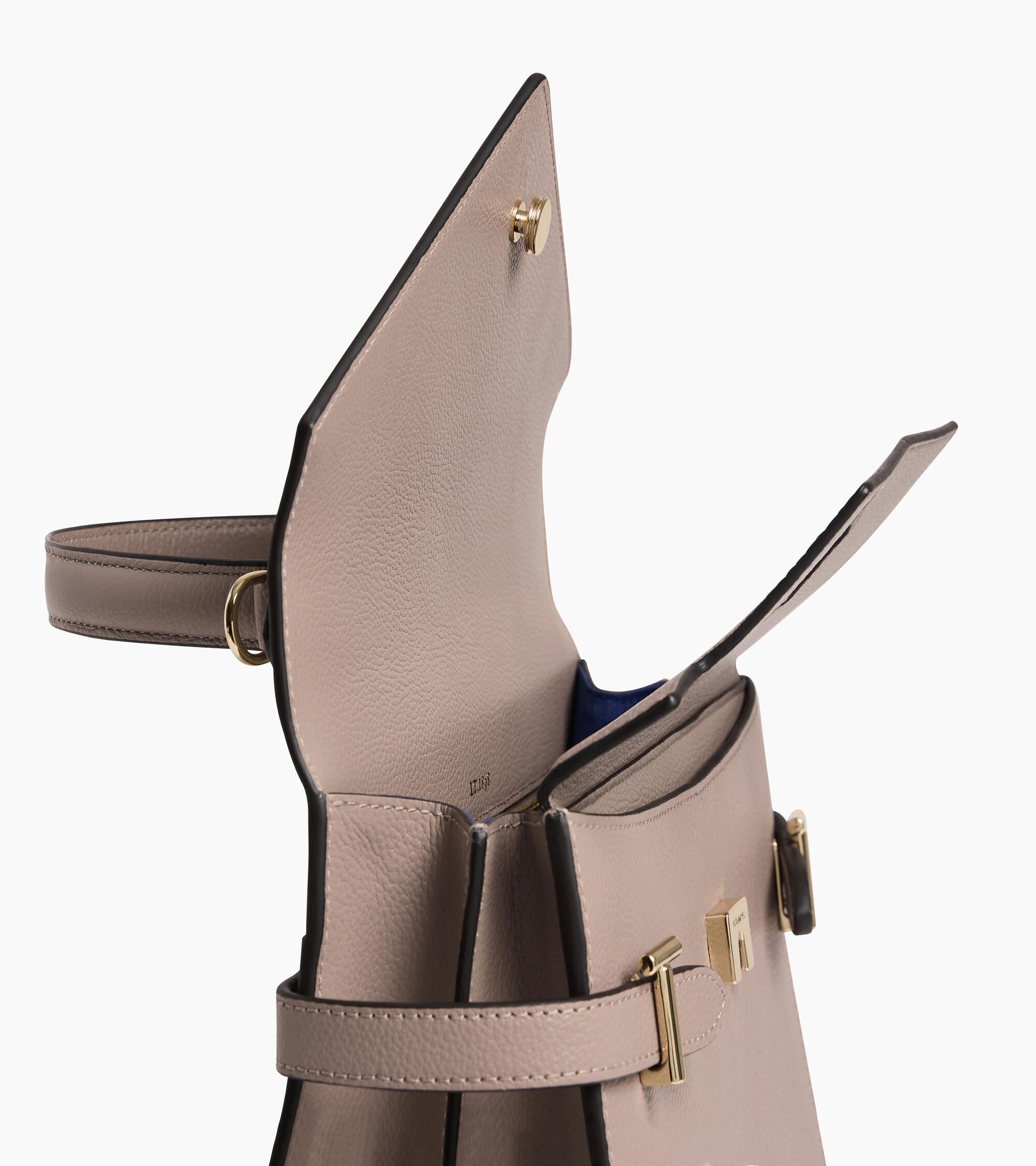 Le Tanneur Emilie sac main cuir grainé Fossil Grey double rabat