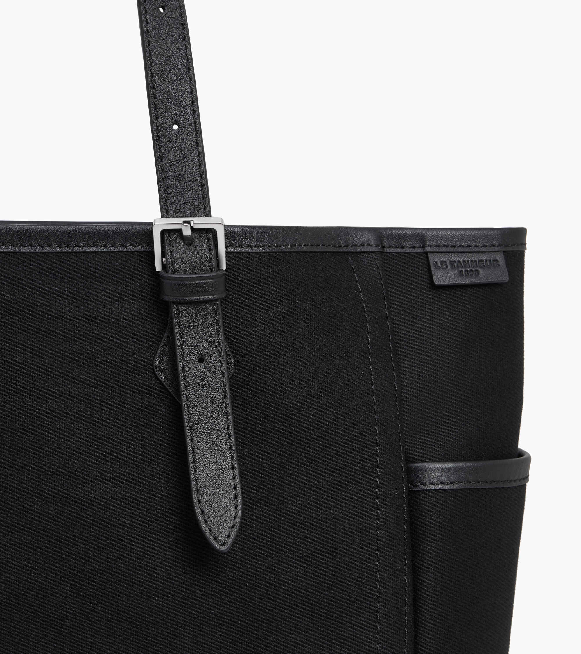 Le Tanneur Solveig sac cabas toile cuir Black moyen