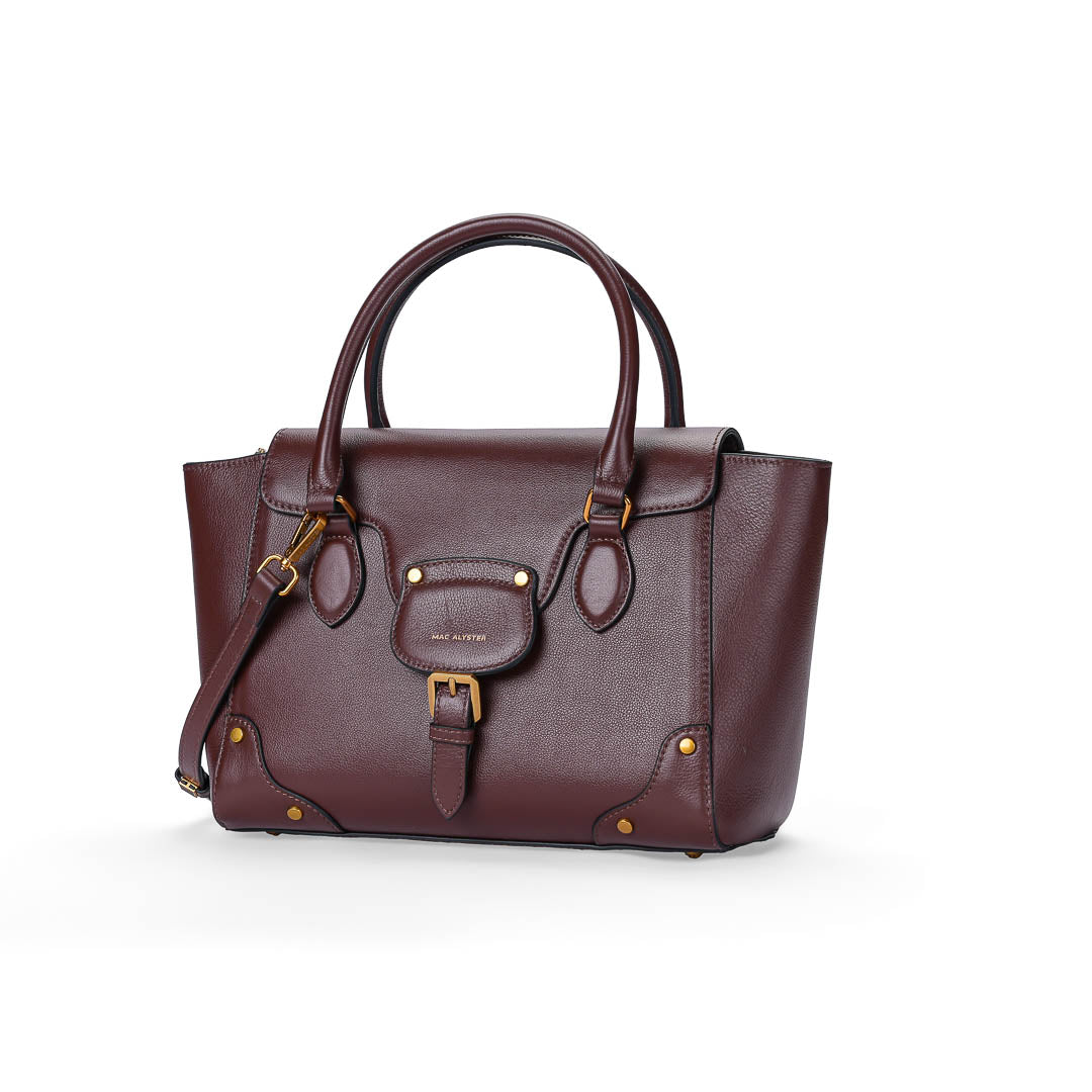 Mac Alyster Lanora Sac à main cuir Marron Chocolat porté main