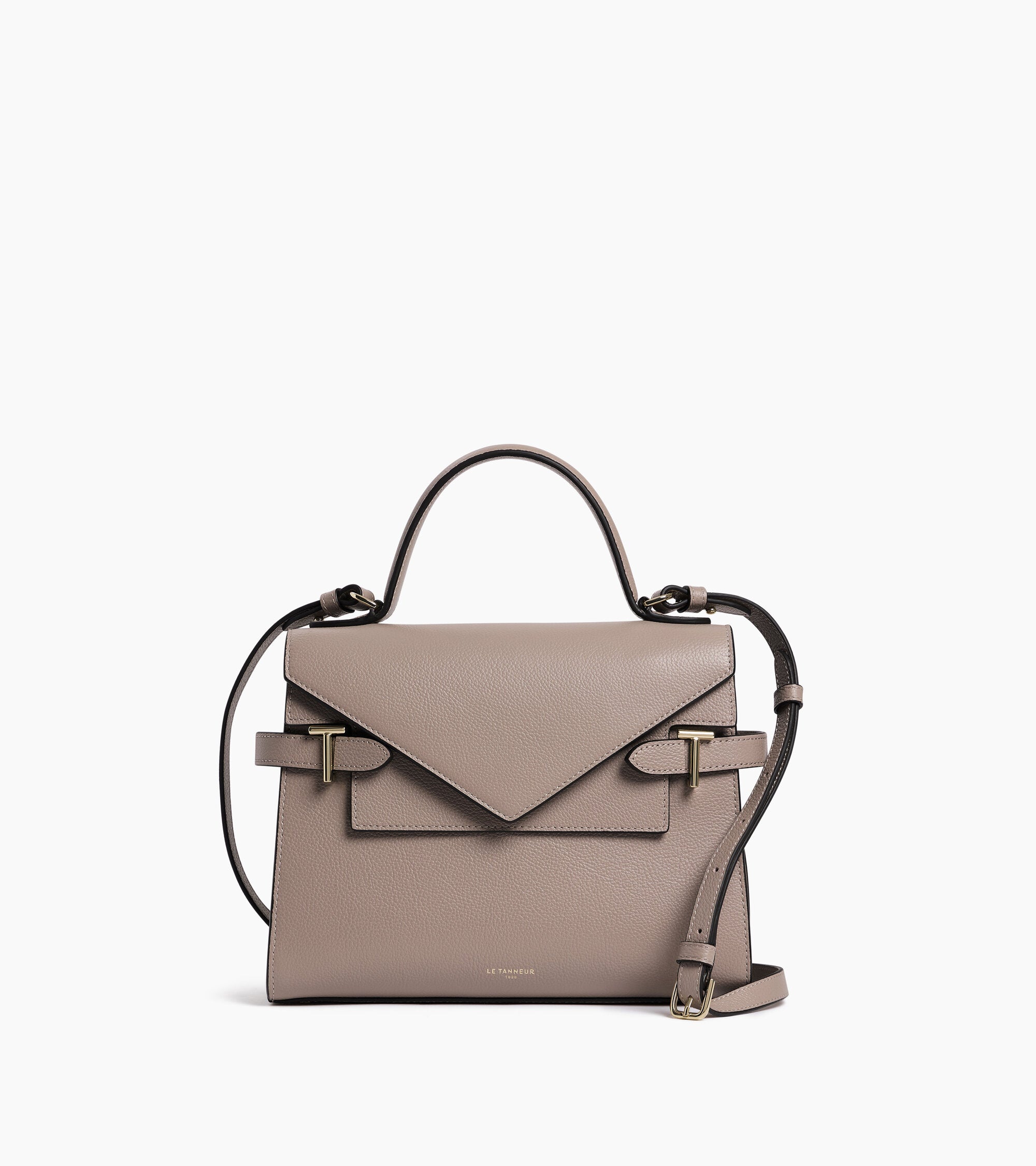 Le Tanneur Emilie sac main cuir grainé Fossil Grey double rabat