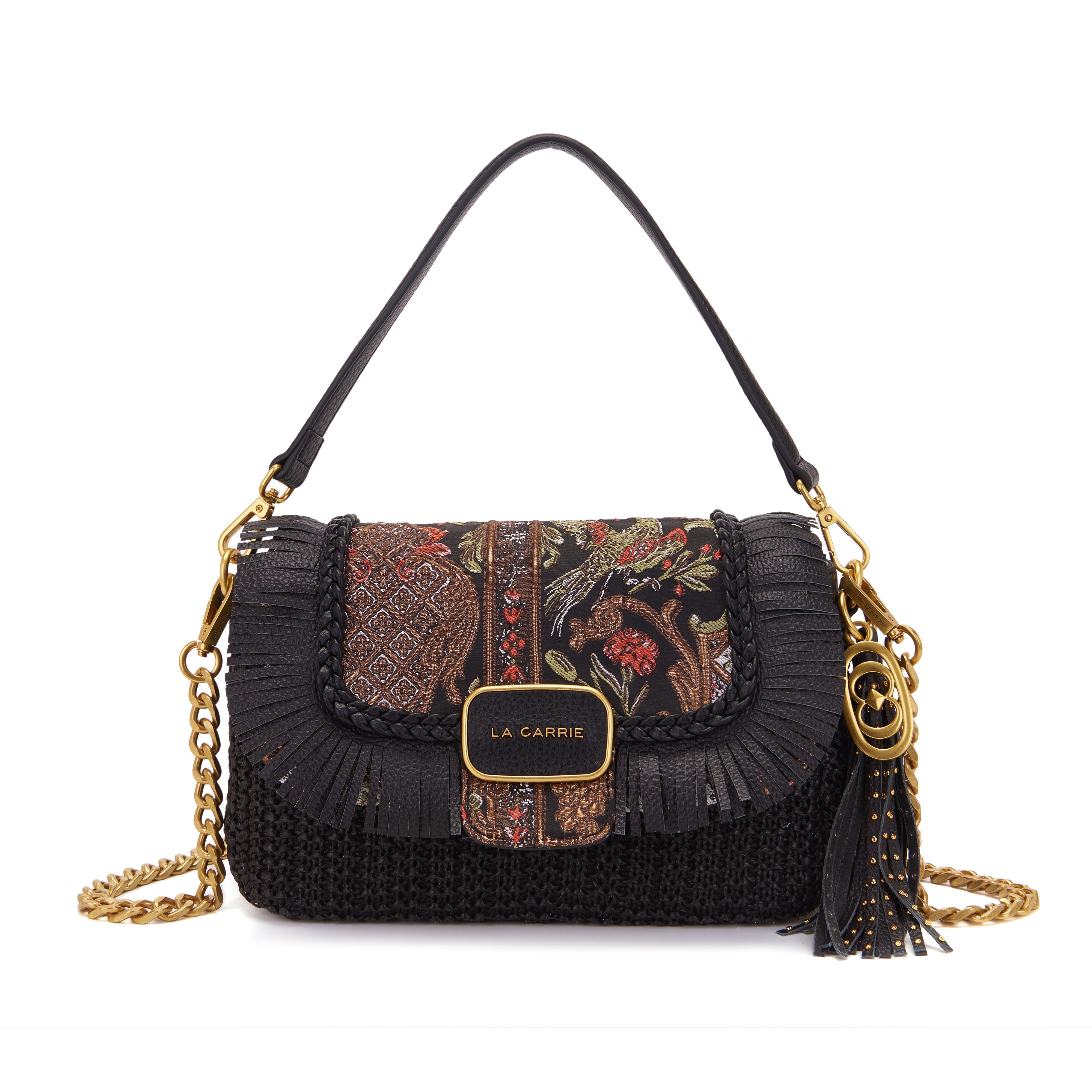 La Carrie Bag Arabesque sac bandouliere raphia noir 32x12x21