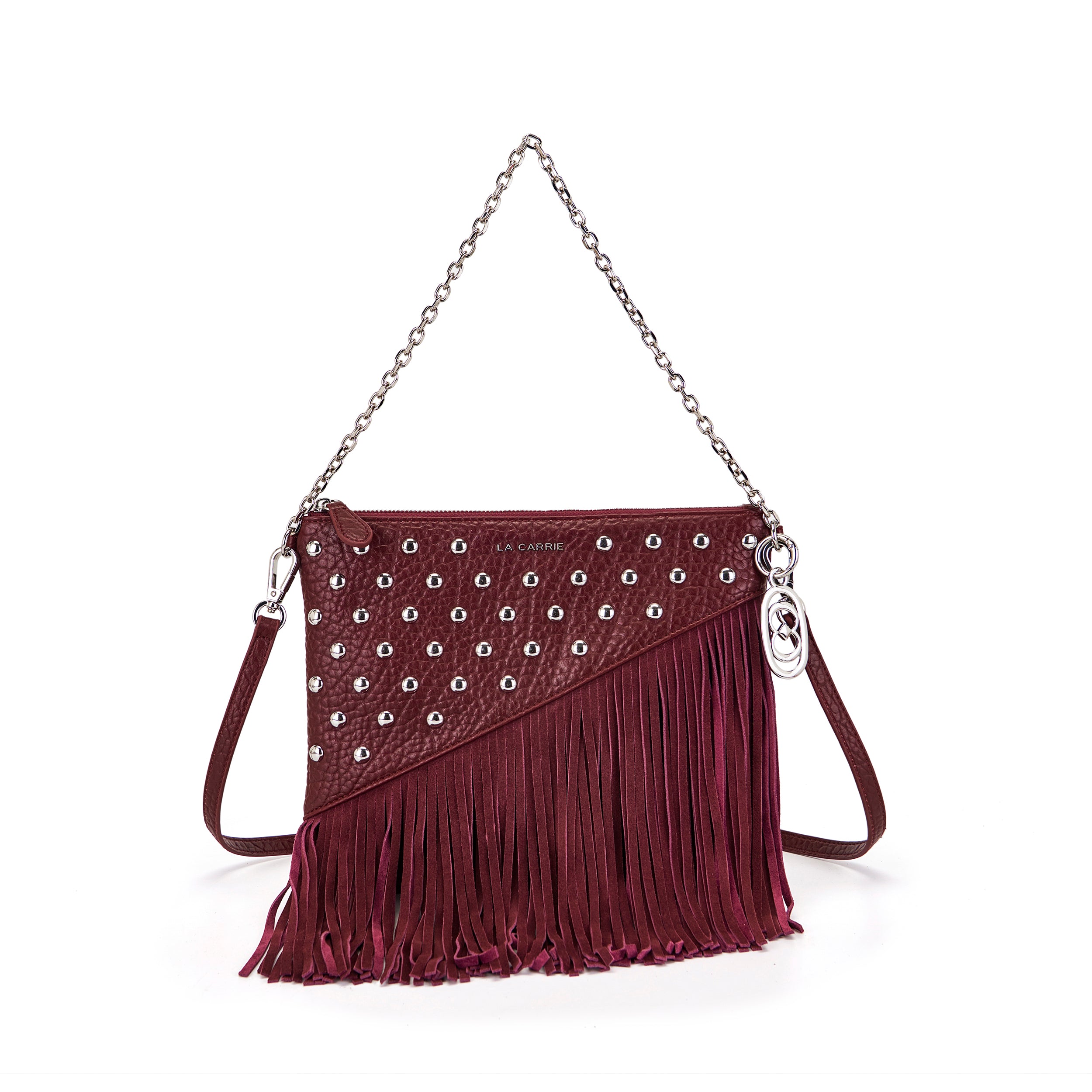 La Carrie Capsule sac bandoulière noir 25x3x22 clouté franges