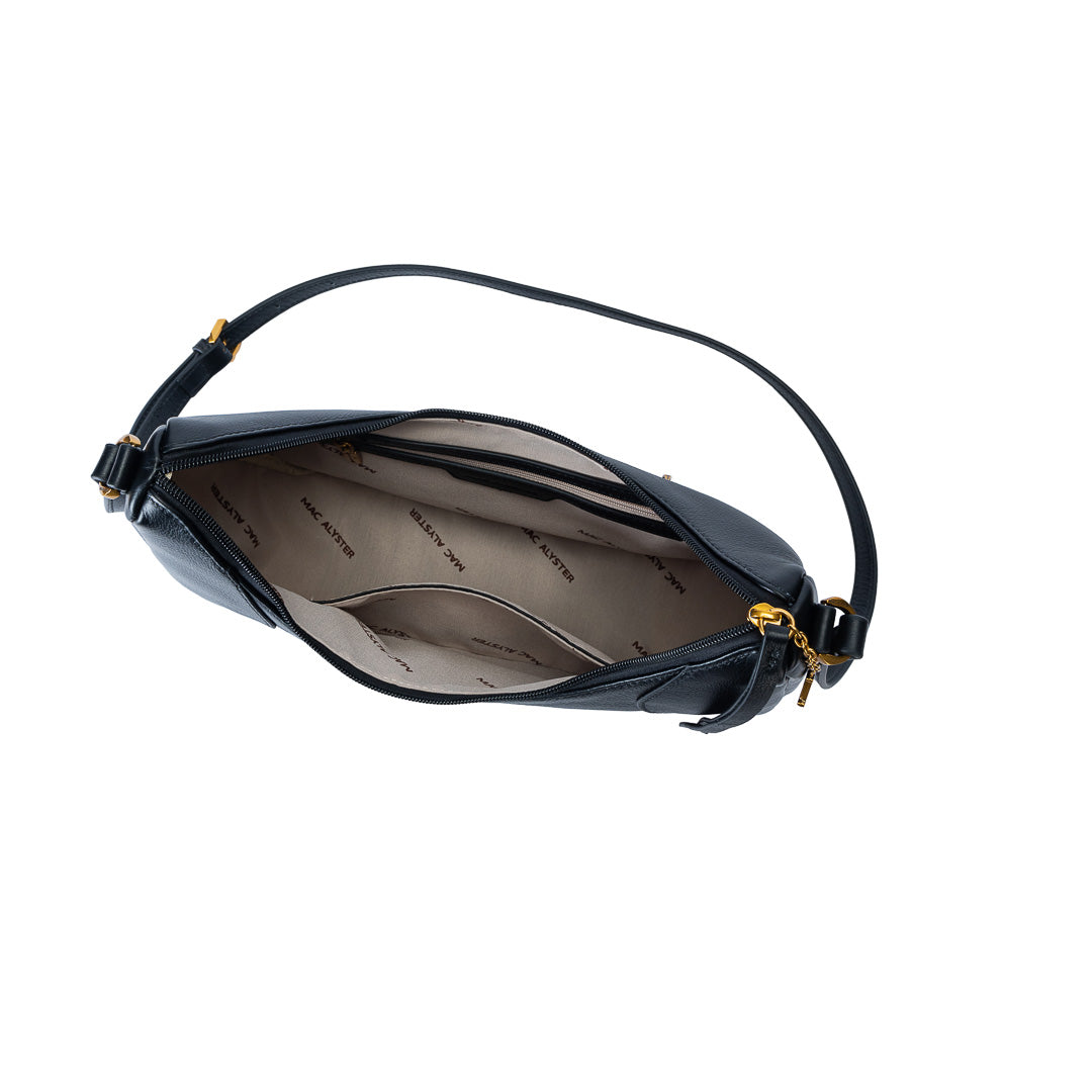 MAC ALYSTER INES sac cuir cognac demi-lune travers 32 cm