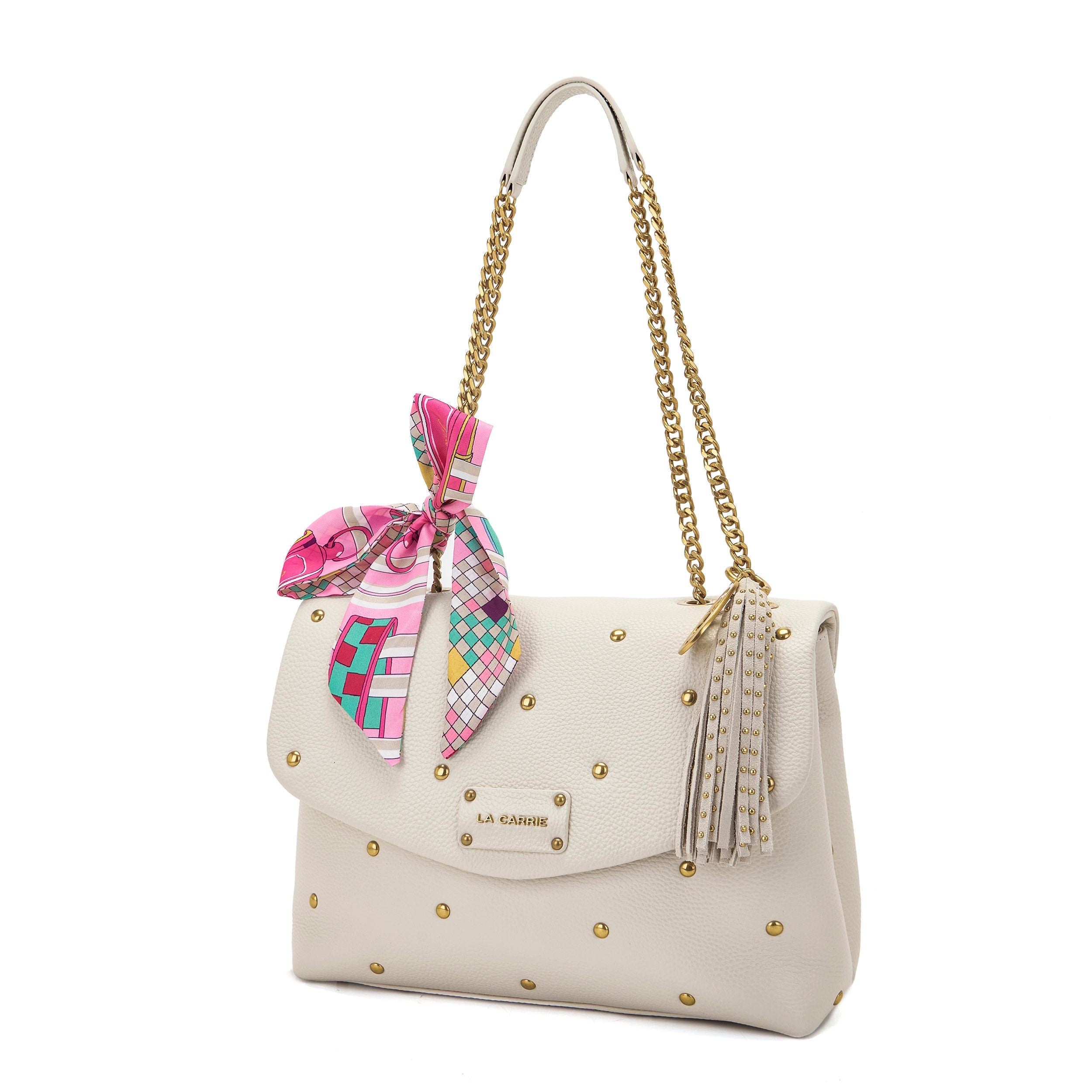 La Carrie Foulard sac épaule ivory cuir martelé