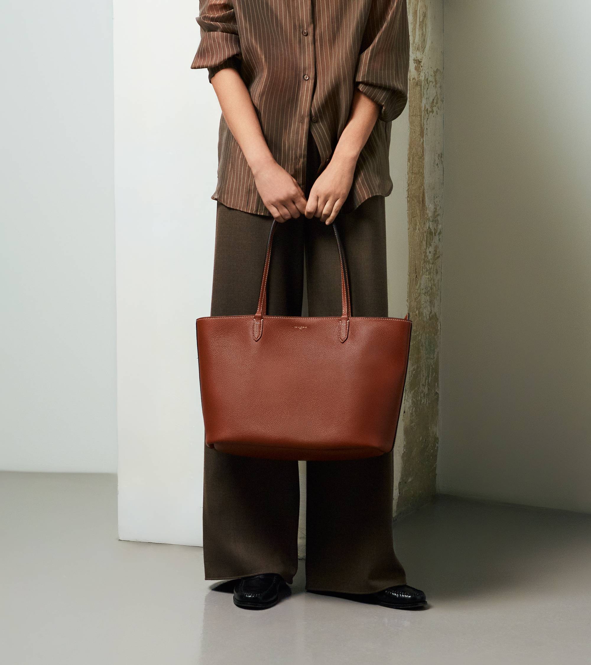 Le Tanneur Louise grand cabas cuir grainé Marron