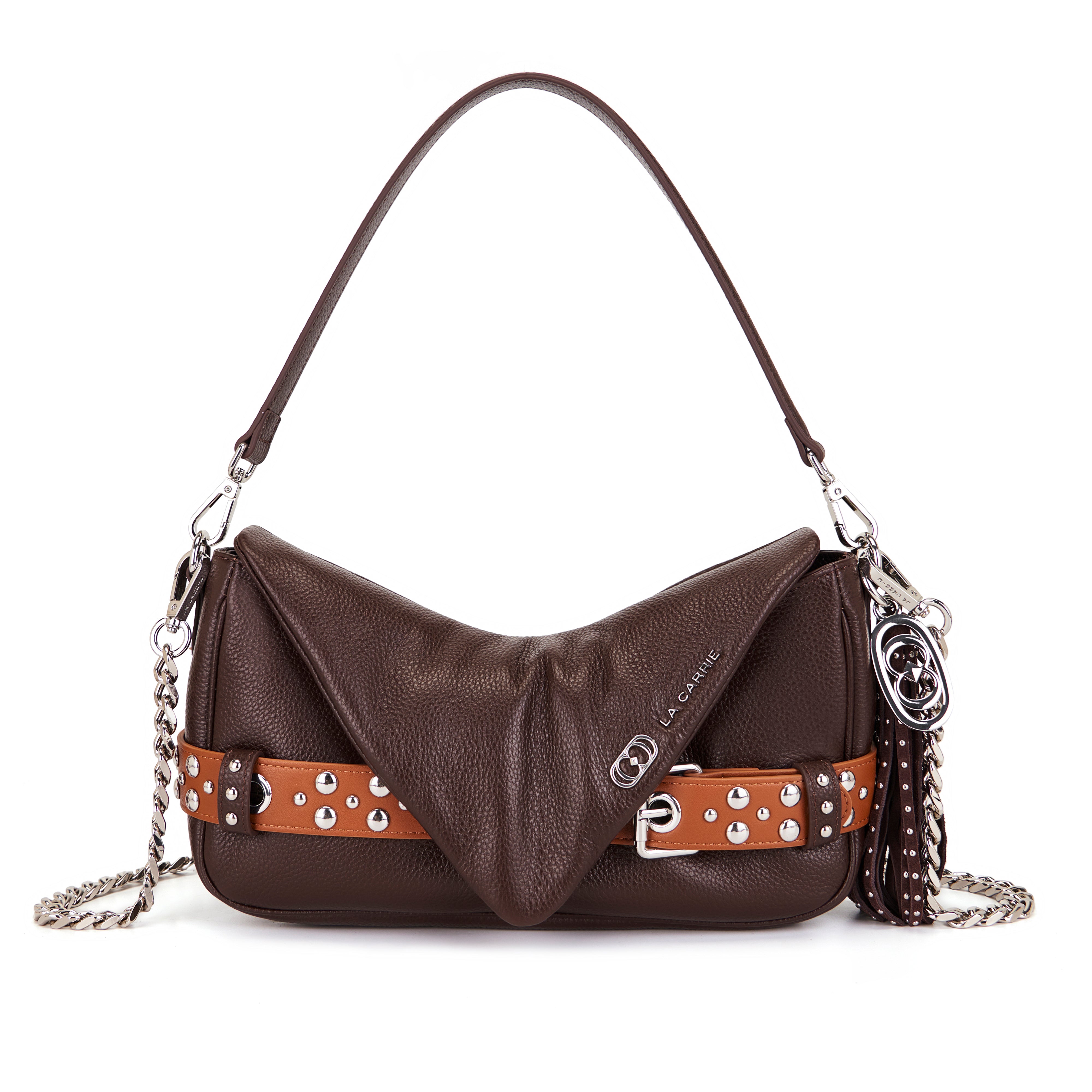 La Carrie Backdoor sac bandoulière marron 30 cm clouté