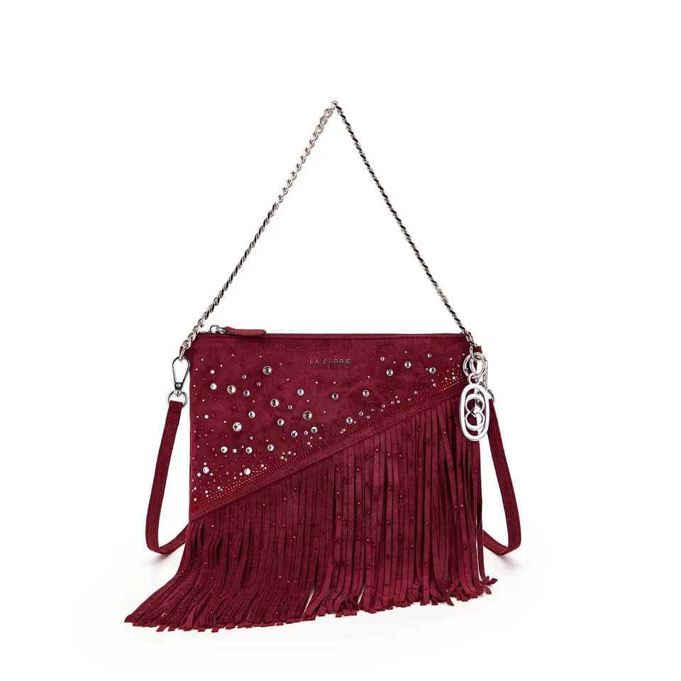 La Carrie Capsule sac bandoulière bordeaux suède franges