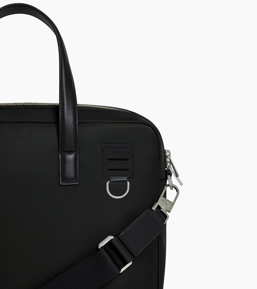 Le Tanneur Basile porte-documents toile nylon cuir 15" Black