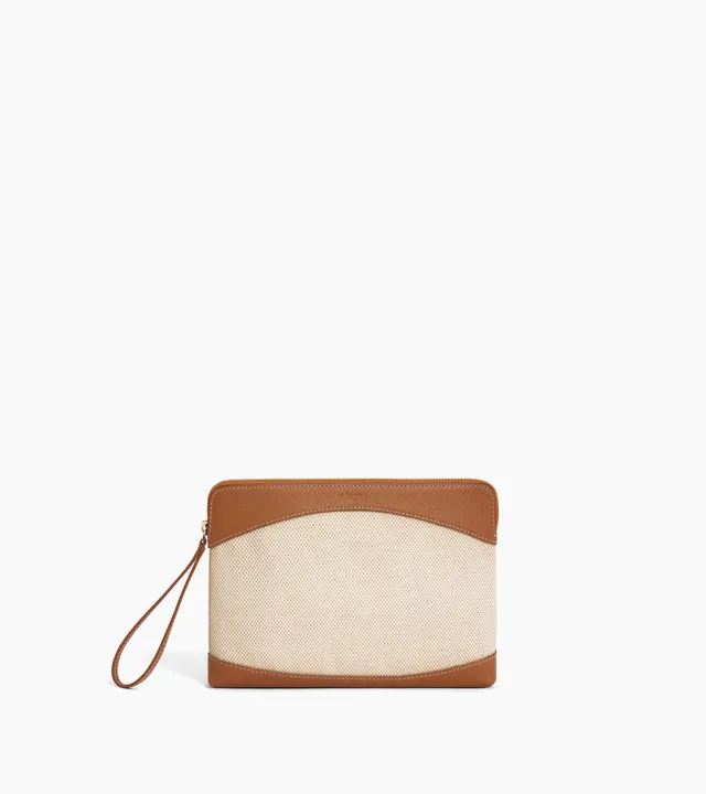 Le Tanneur Pochette zippée toile cuir Natural Tan