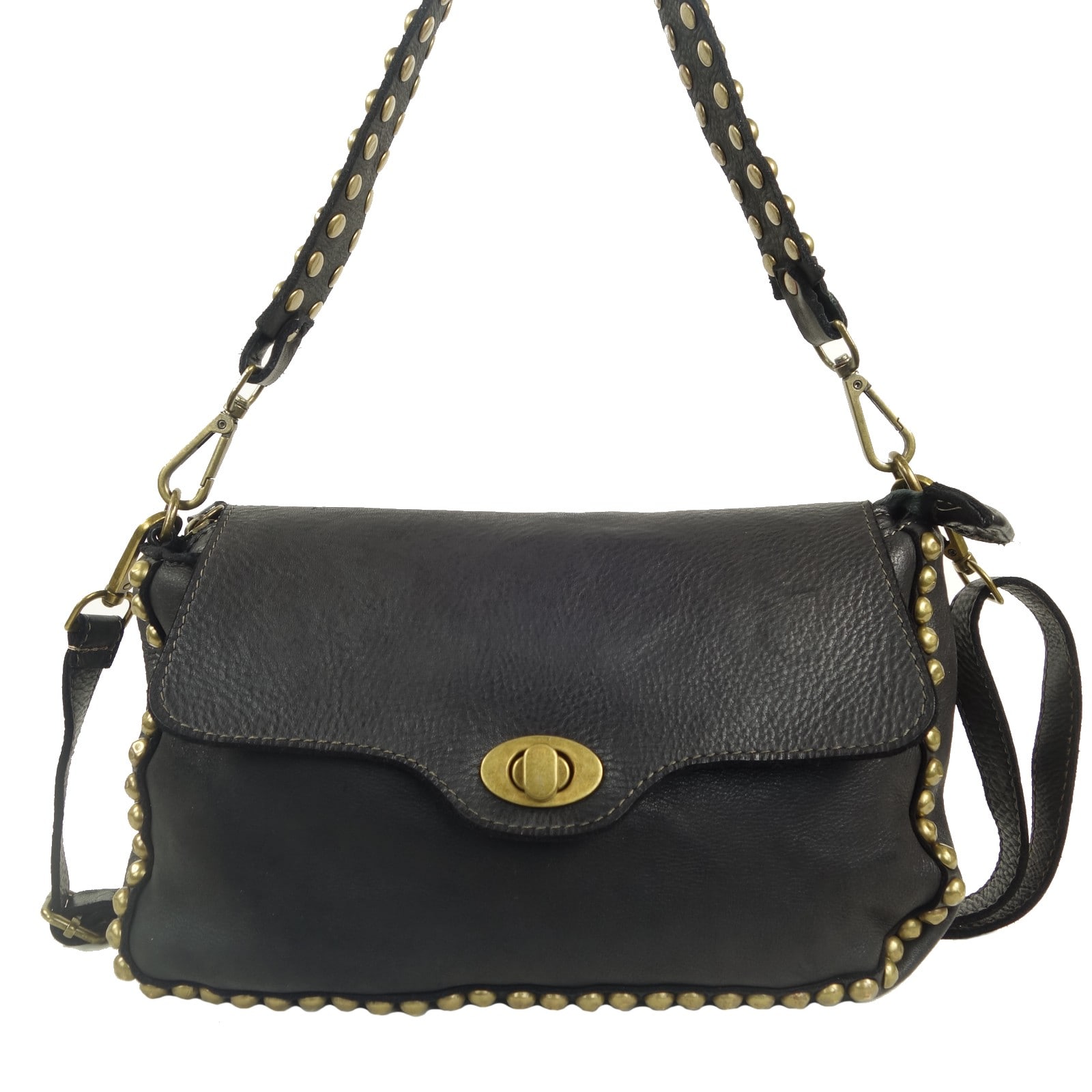 Collection Esprit Cuir MARIETTE pochette cuir noir clouté femme