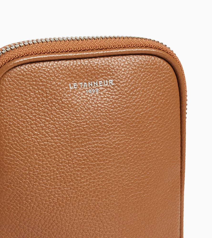 Le Tanneur étui téléphone cuir grainé zippé Brown Tan RFID