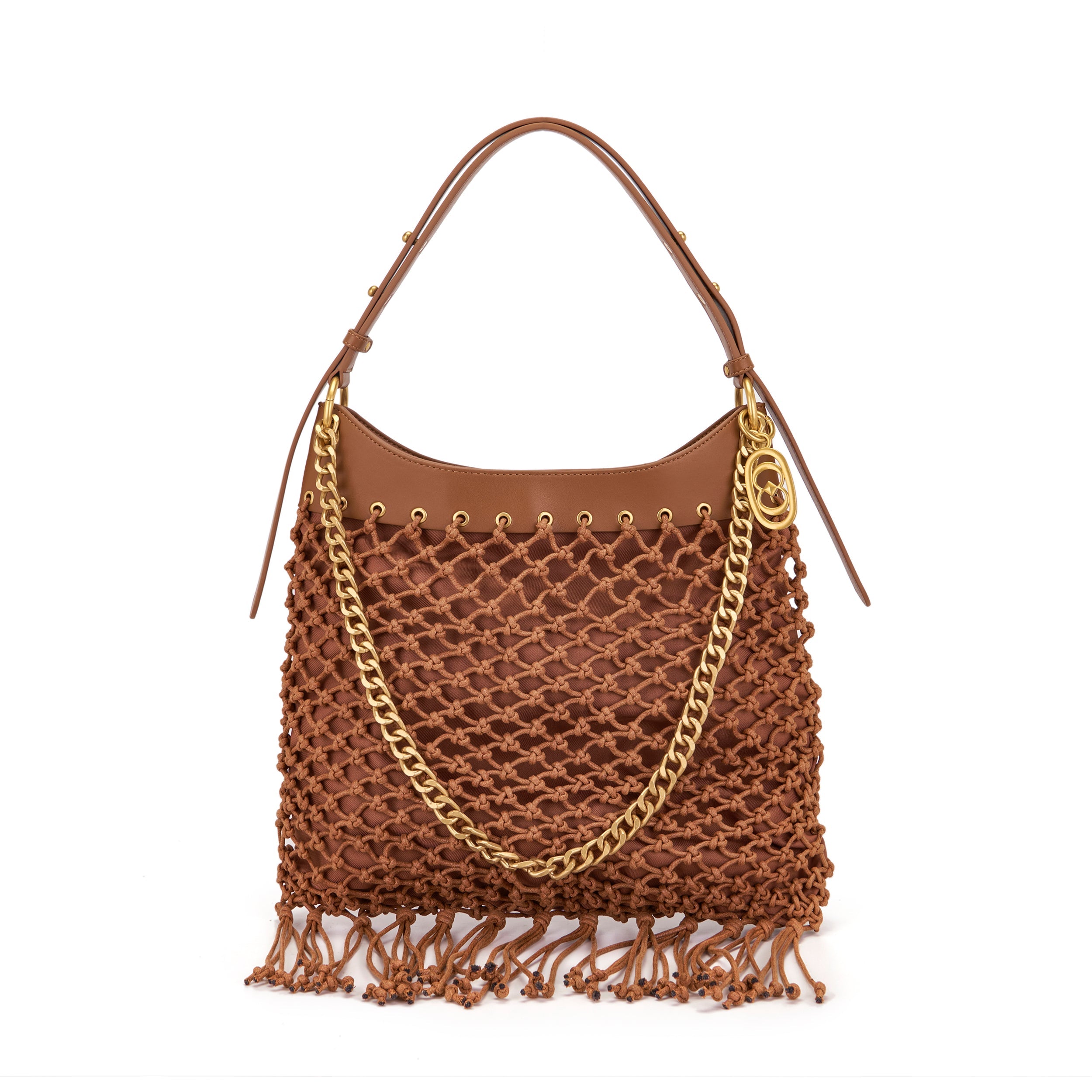 La Carrie Fringe sac épaule beige 39 x 34 cm corde