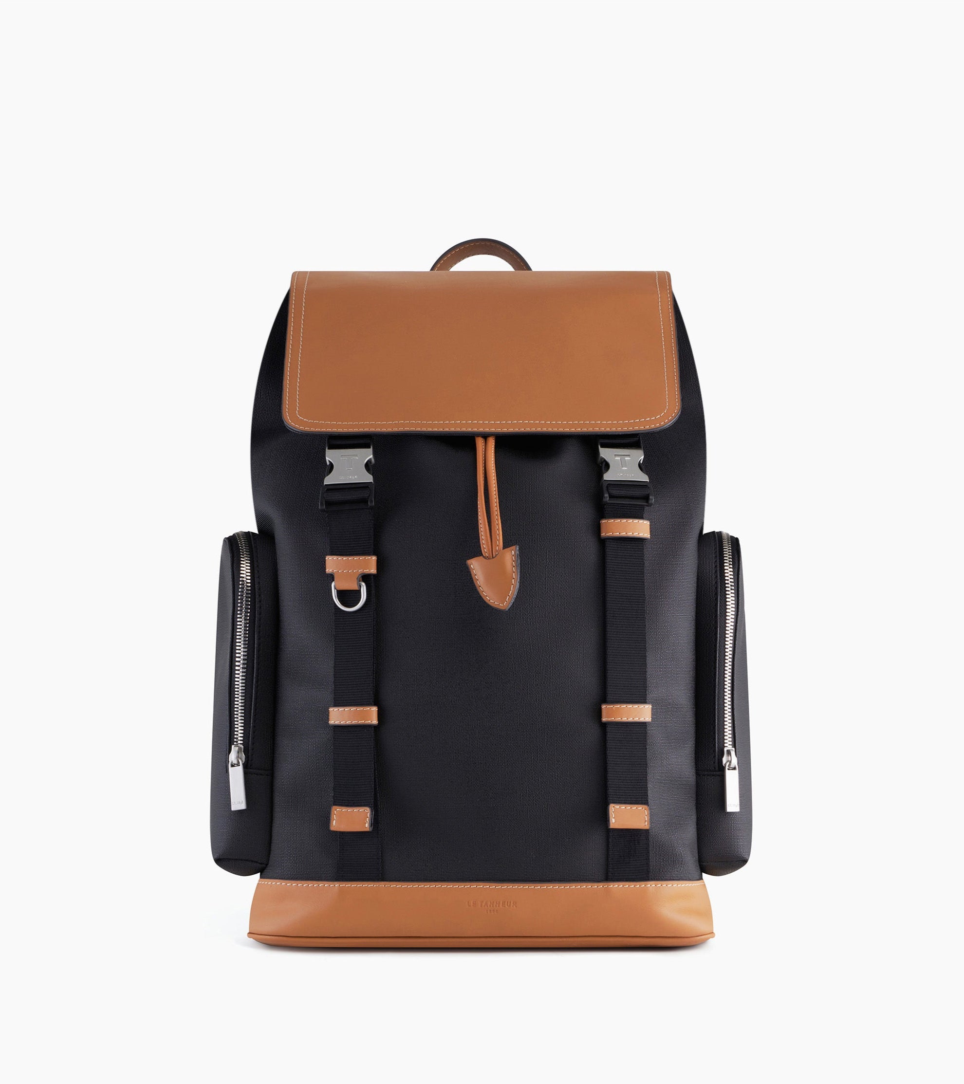 Le Tanneur Maurice sac à dos toile cuir Black Brown 14"