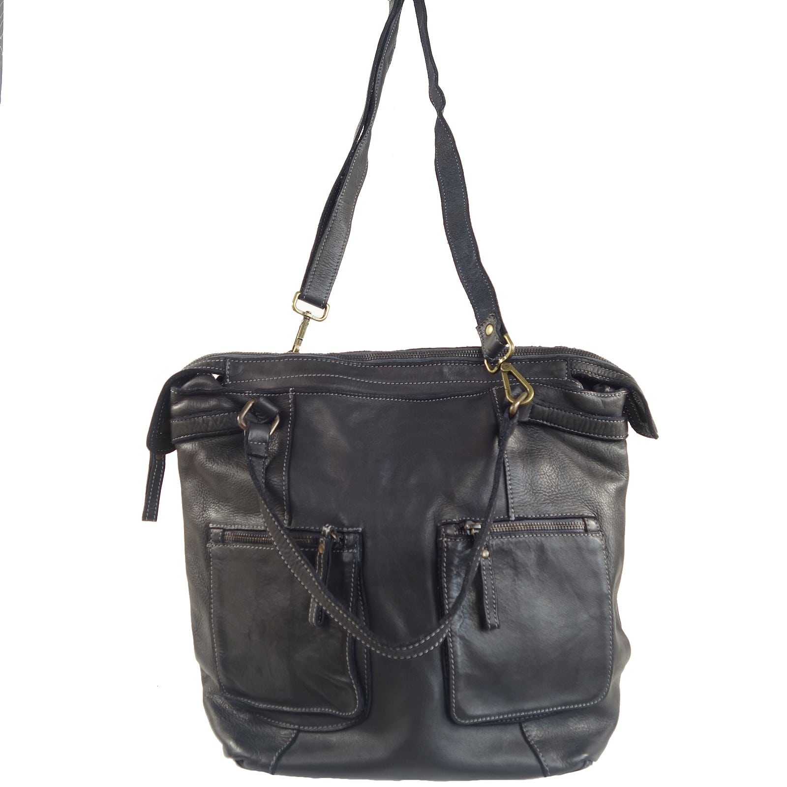 Collection Esprit Cuir WALLY sac cabas cuir noir vintage shopping